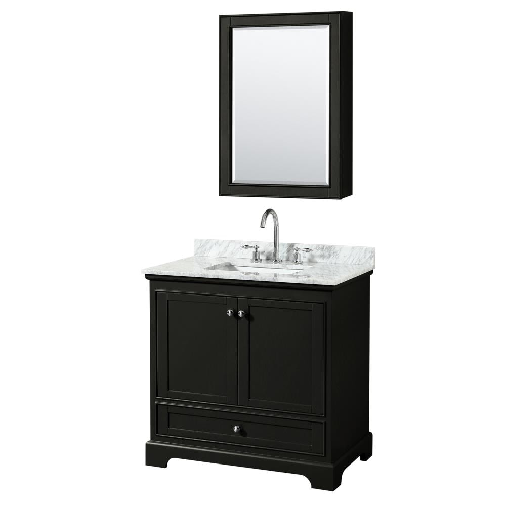 Wyndham Collection WCS202036SDECMUNSMED Deborah 36-in Dark Espresso with Polished Chrome Trim Undermount Single sink Bathroom Vanity with White Carrara Marble Natural marble Top (Mirror Included)