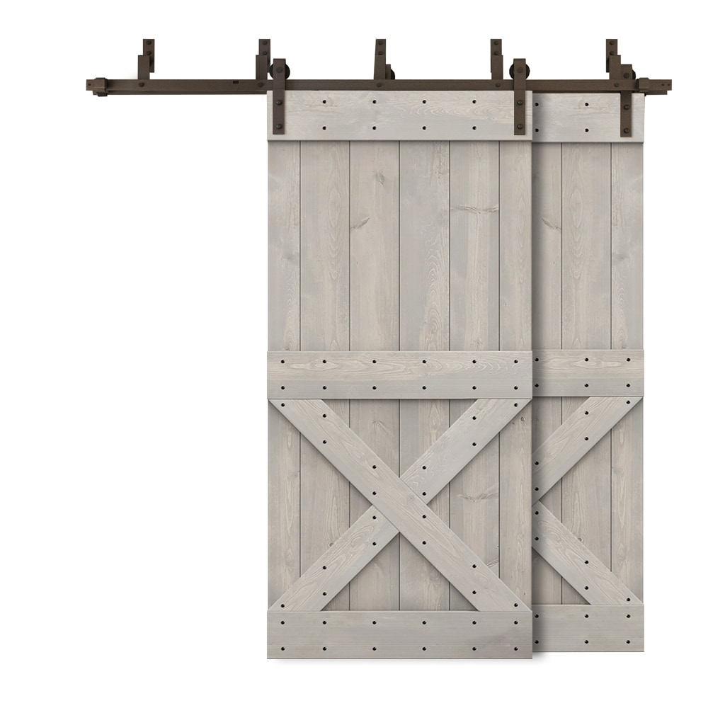CALHOME 6BP+AB96+2)011-48SVG 96-in x 84-in Silver Gray Knotty pine Wood Solid core Double Bypass Barn Door (Hardware Included)