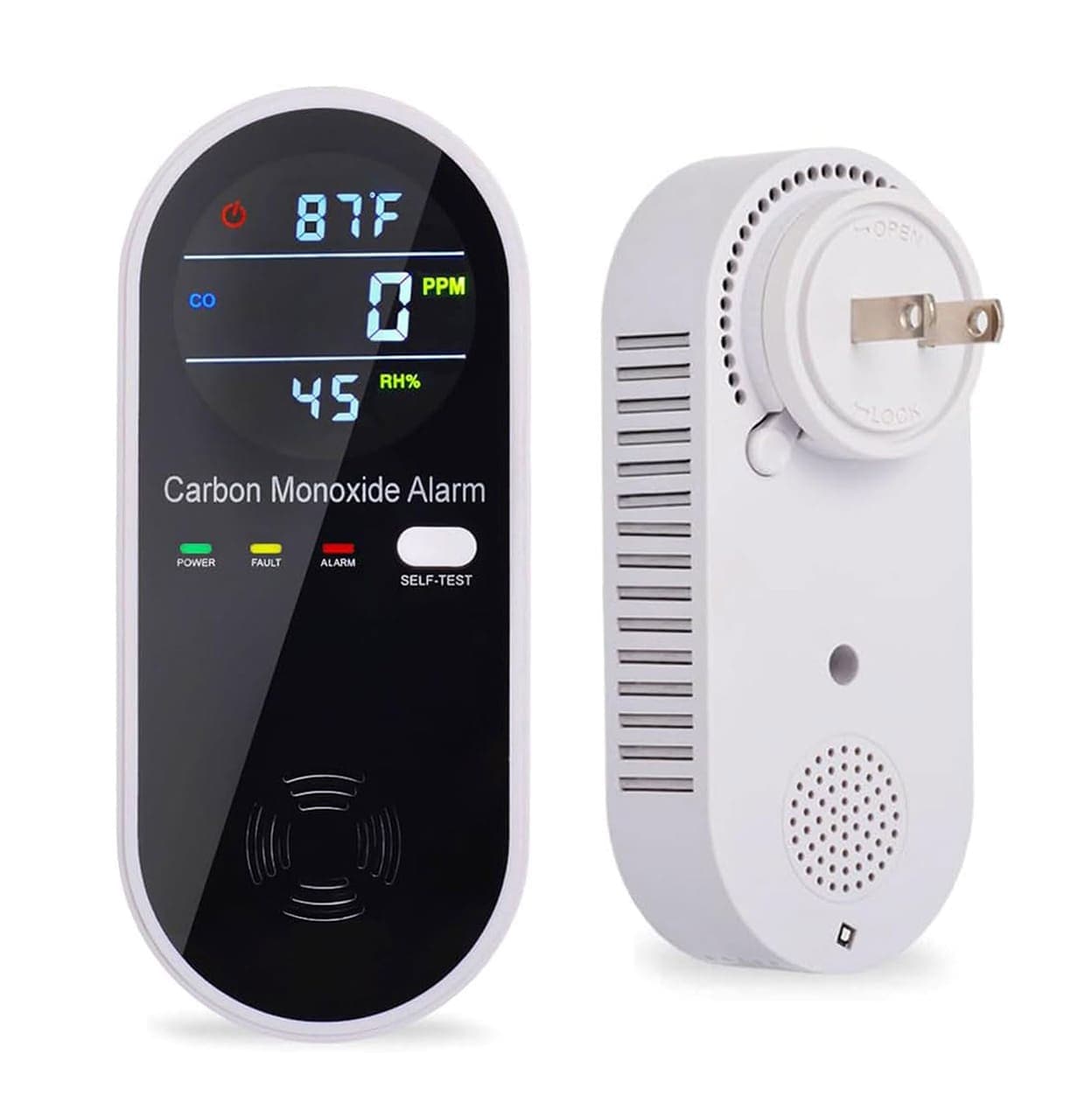 Etokfoks  1 Piece Plug In Carbon Monoxide Detector 3 in 1 CO Gas Meter with Temperature and Humidity Sensor for Home Travel RV Apartment