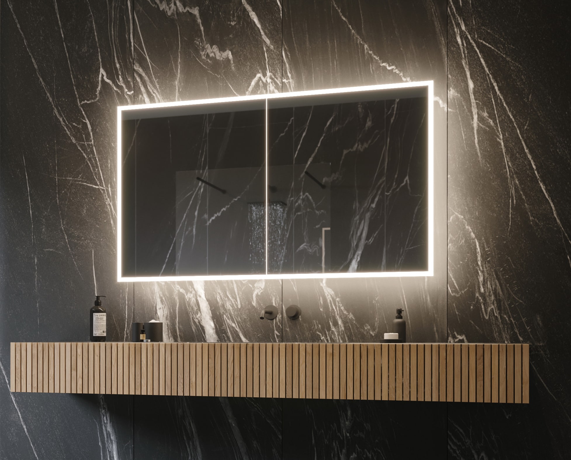 PARIS MIRROR Galaxy Cabinet 48-in x 8-in Lighted LED Surface Mount 3000K Mirrored Soft Close Medicine Cabinet