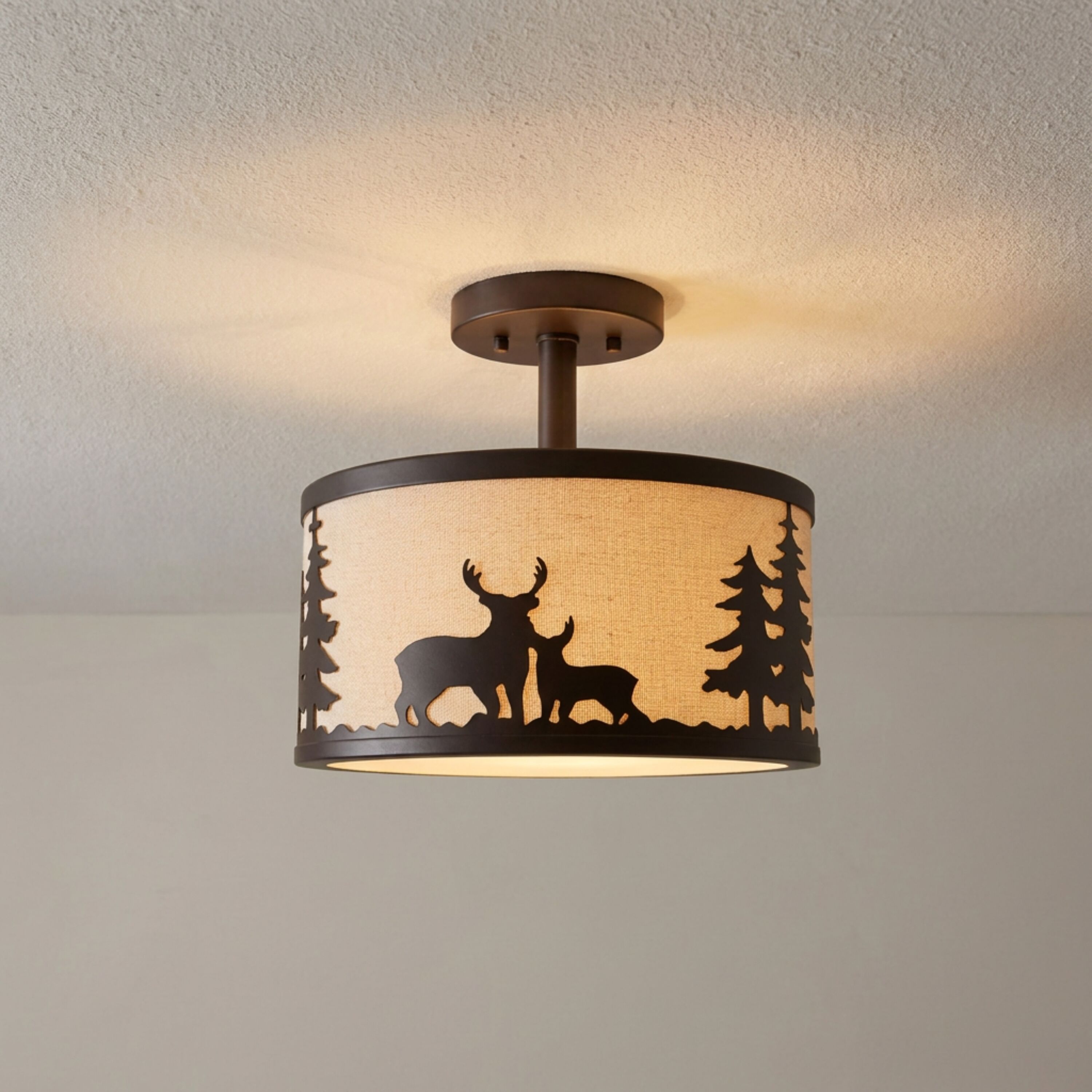 allen + roth Hendersonville 13-in Bronze Indoor 3 -Light Semi-flush Mount Light with Fabric Shade