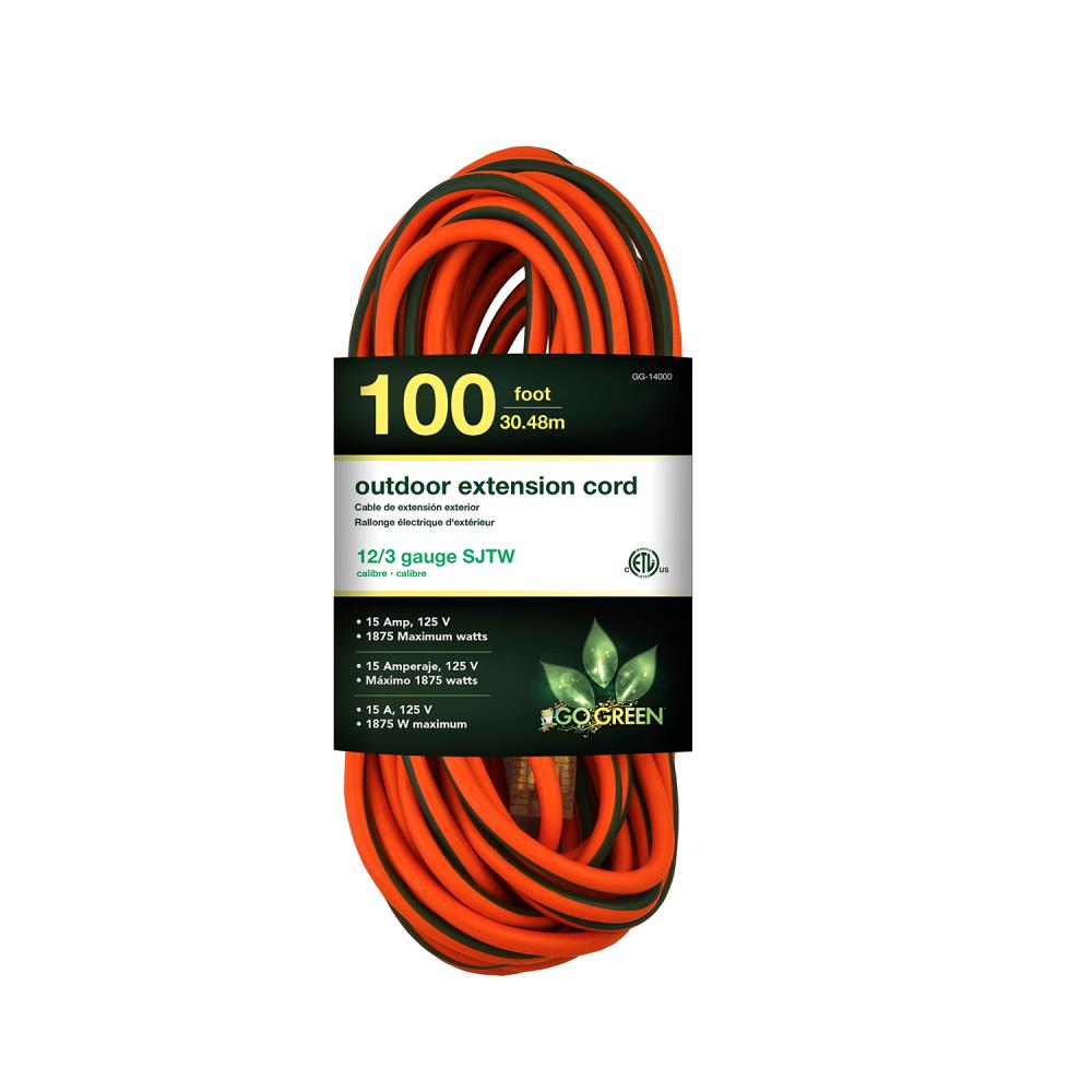 Power By GoGreen 100-ft 12/3 3-Prong Outdoor SJTW Heavy Duty Lighted Extension Cord