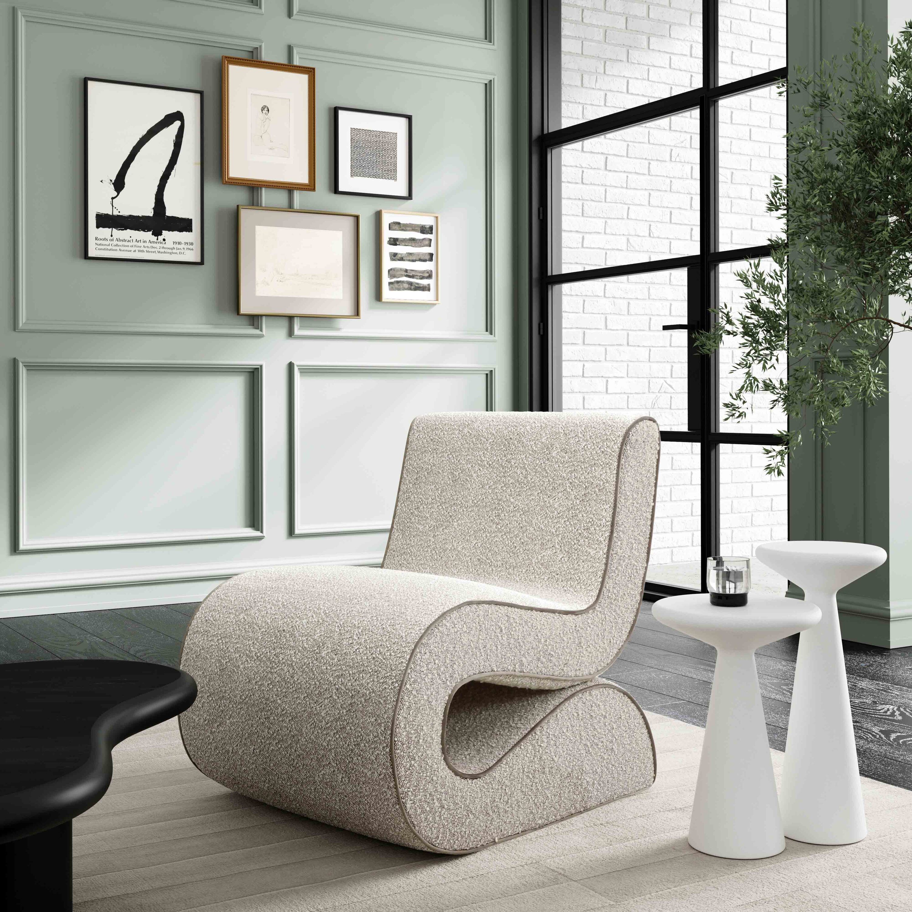 Gray Velvet and Boucle Handcrafted Wiggle Accent Chair