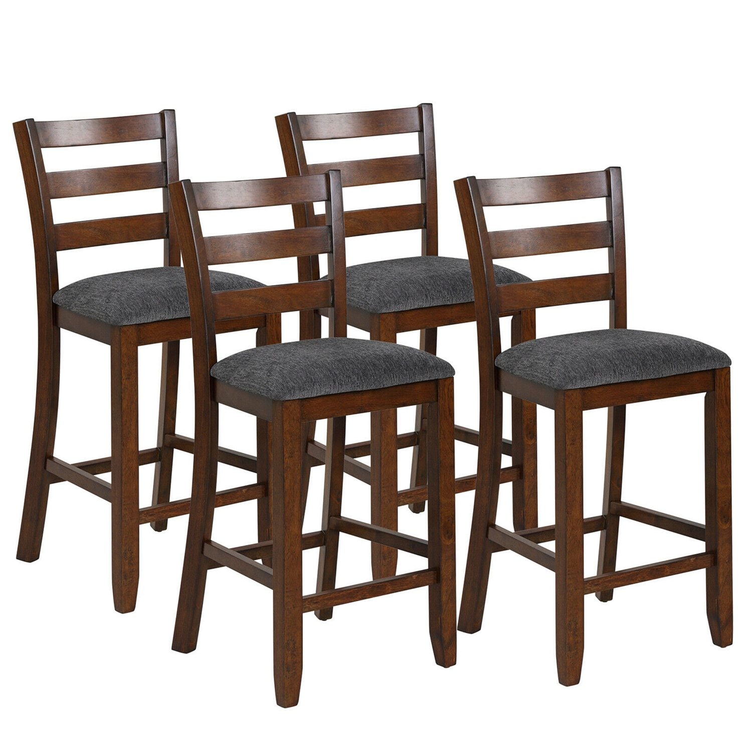 Costway CSHY000258 Set of 4 Barstools Counter Height Chairs with Fabric Seat and Rubber Wood Legs