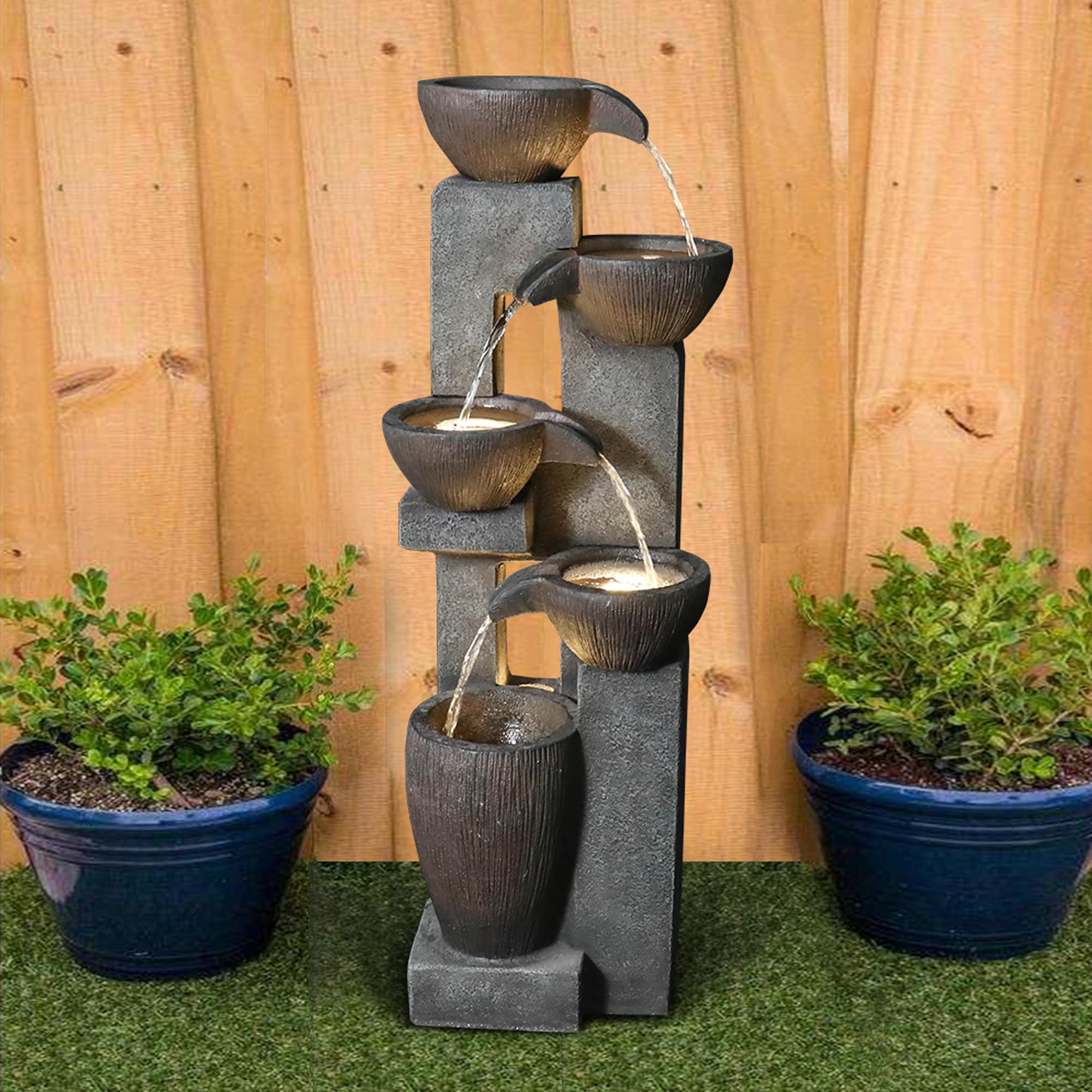 Watnature Floor Water Fountain 39-in H Resin Tiered Fountain Outdoor ...