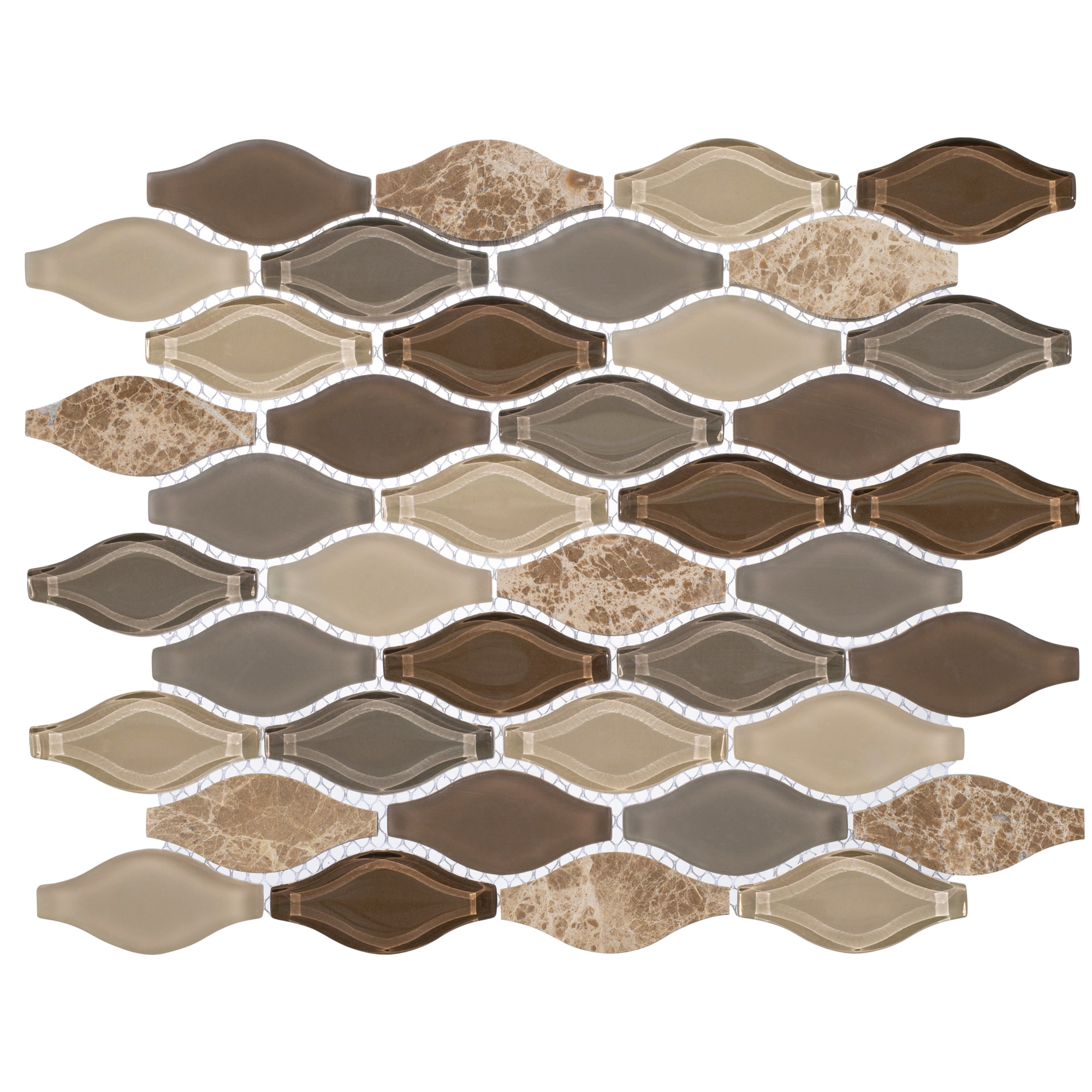 Andova Tiles ANDANN264 ANNABELLE Umber 10-in x 12-in Polished Glass/Stone Patterned Arabesque Mosaic Wall Tile (0.87-sq. ft/ Piece)