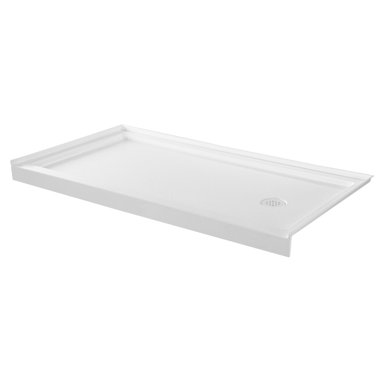 Slickblue - White Single Acrylic Threshold Shower Pan with Textured Floor Center/Right/Left Drain...