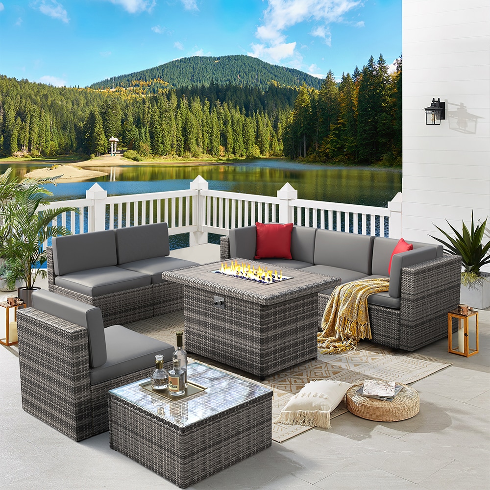  Aoxun 15PCS Patio Furniture Set with 43 Fire Pit Table Outdoor  Sectional Sofa Set Wicker Furniture Set with Coffee Table (Brown Wicker) :  Patio, Lawn & Garden