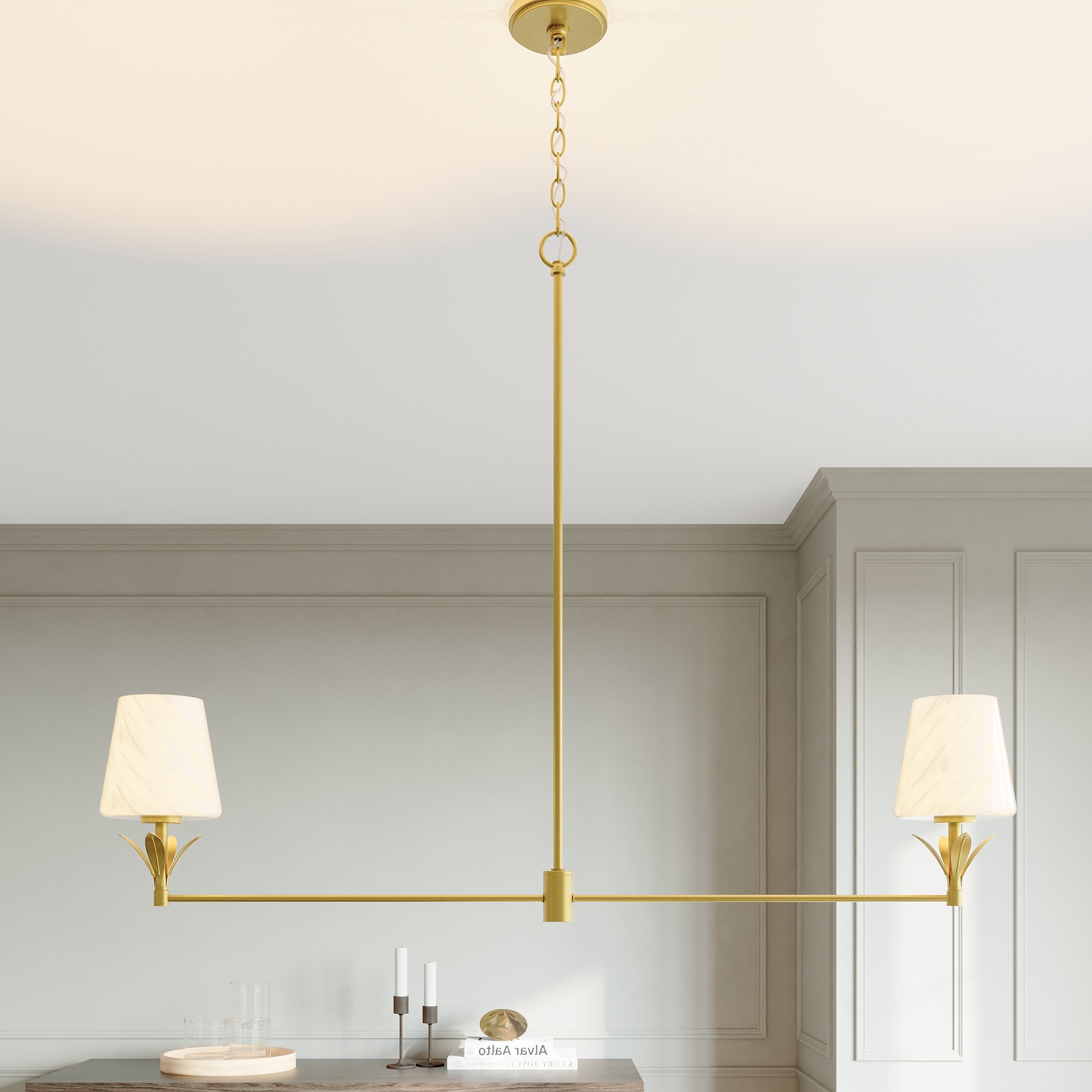 ACROMA Aime 2 -Light Satin Gold Bare bulb Metal Chandelier