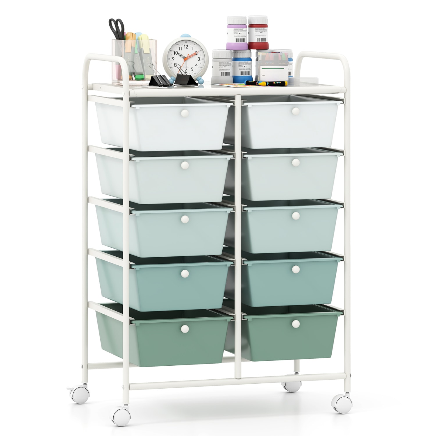 Volenca 10-Drawer Rolling Storage Cart with Mesh Platform Metal Frame and Lockable Wheels 26-in L