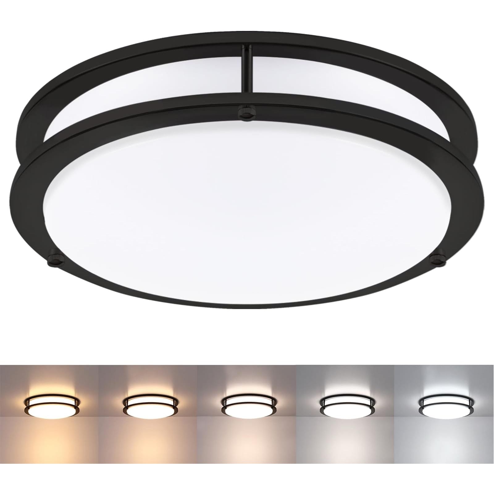 Slagawa  13 Inch Black LED Flush Mount Ceiling Light with Adjustable Color Temperature 2700K-5000K for Kitchen Hallway Stairwell
