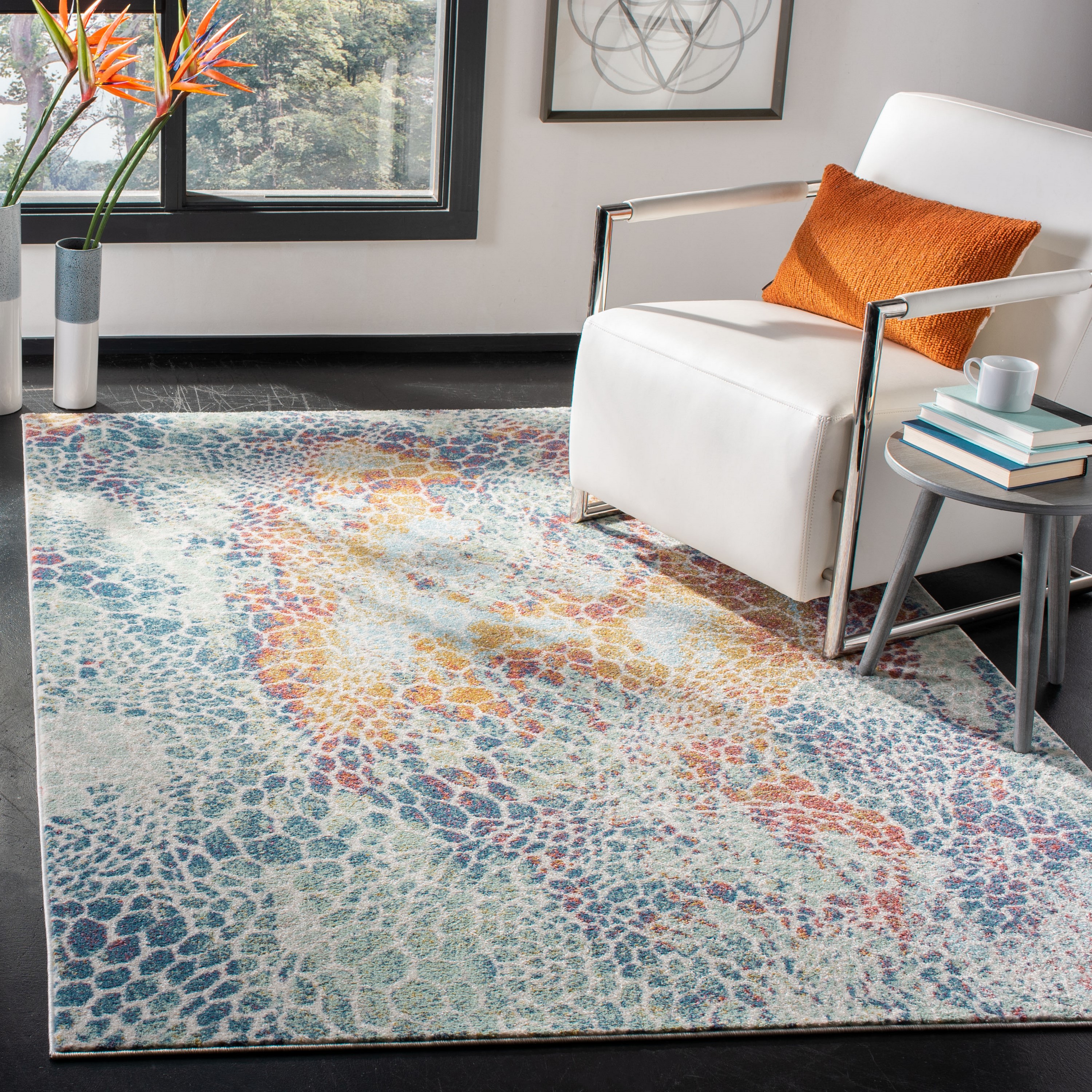 Safavieh PSM531A-7SQ Prism Lepaz 7 x 7 (ft) Loomed Polypropylene Cream/Blue Square Indoor Abstract Bohemian/Eclectic Area rug
