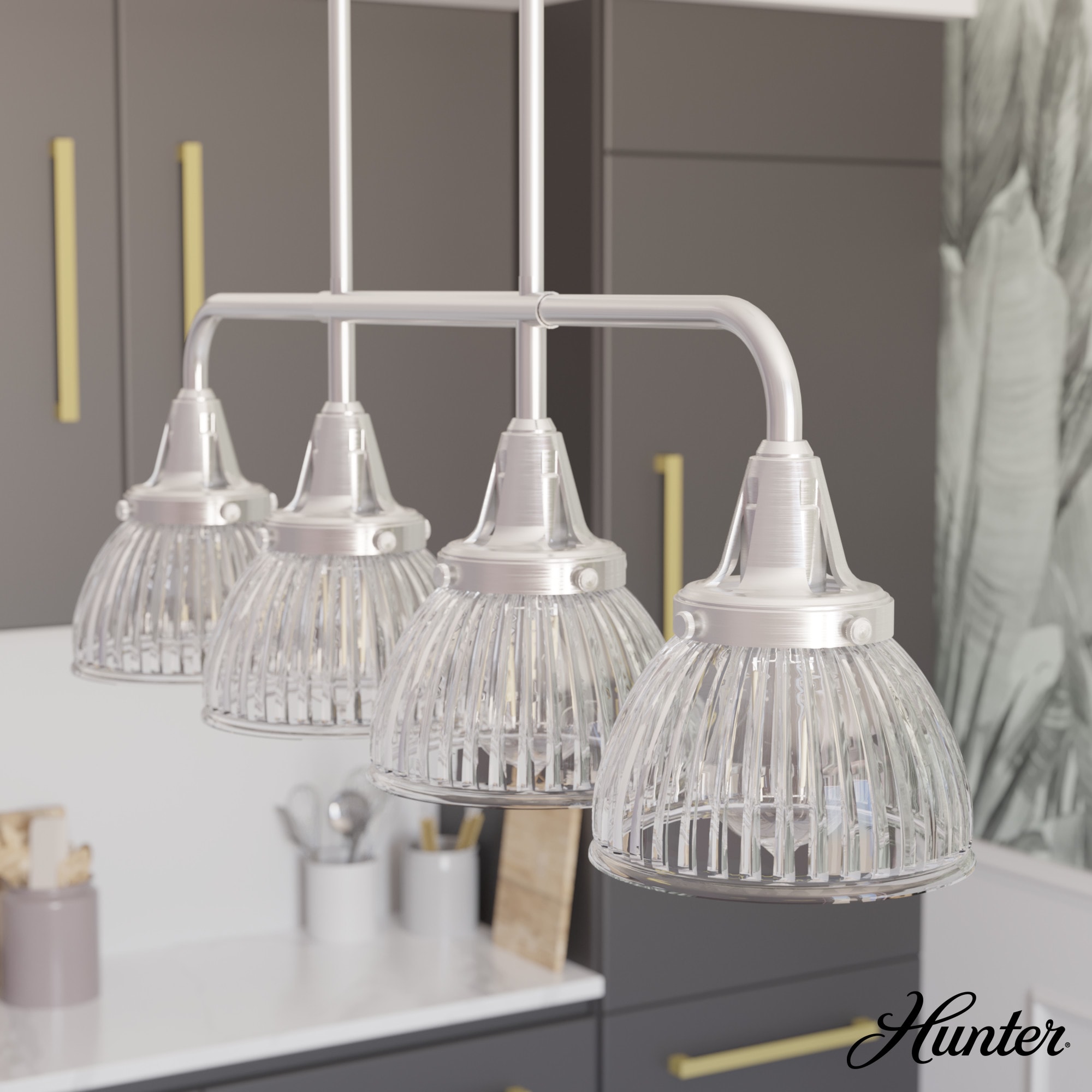 Hunter Cypress Grove 4-Light Brushed Nickel Transitional Led Crystal Chandelier