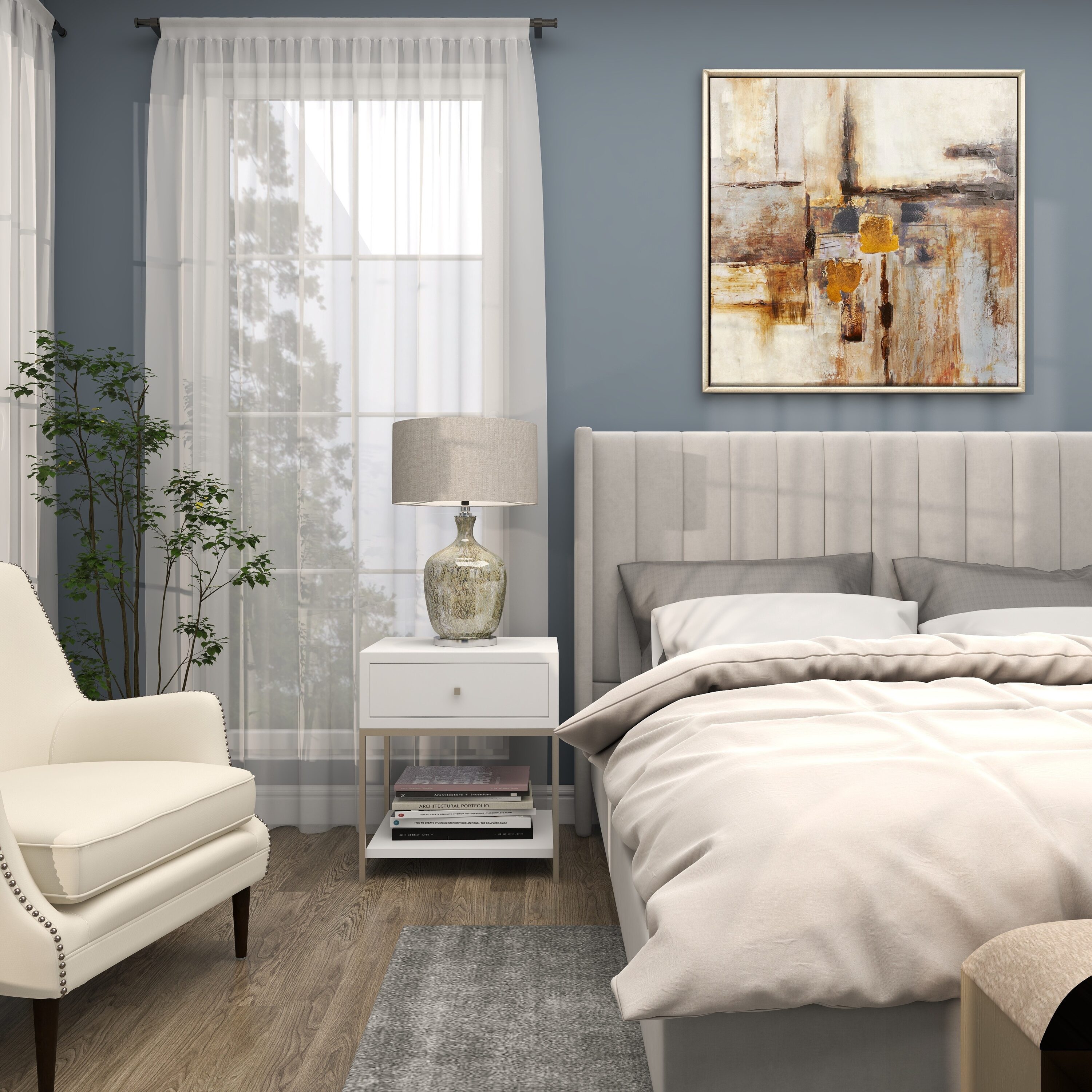 Oversized Brown and Tan Abstract Canvas Wall Art with Silver Frame