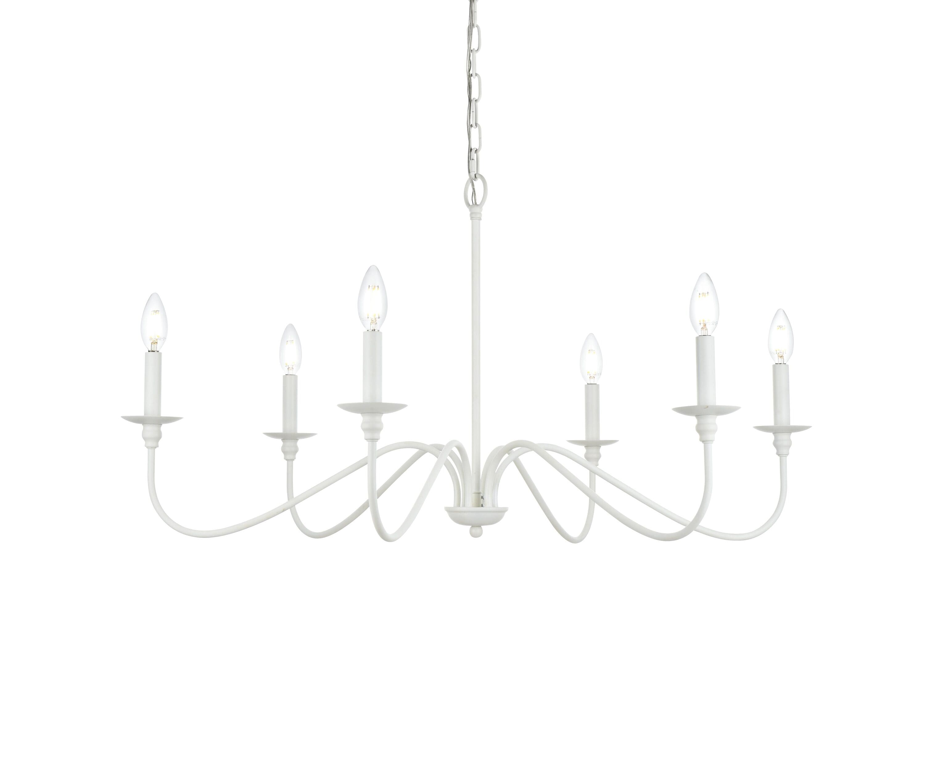 White Iron 6-Light Candle Chandelier with Adjustable Chain