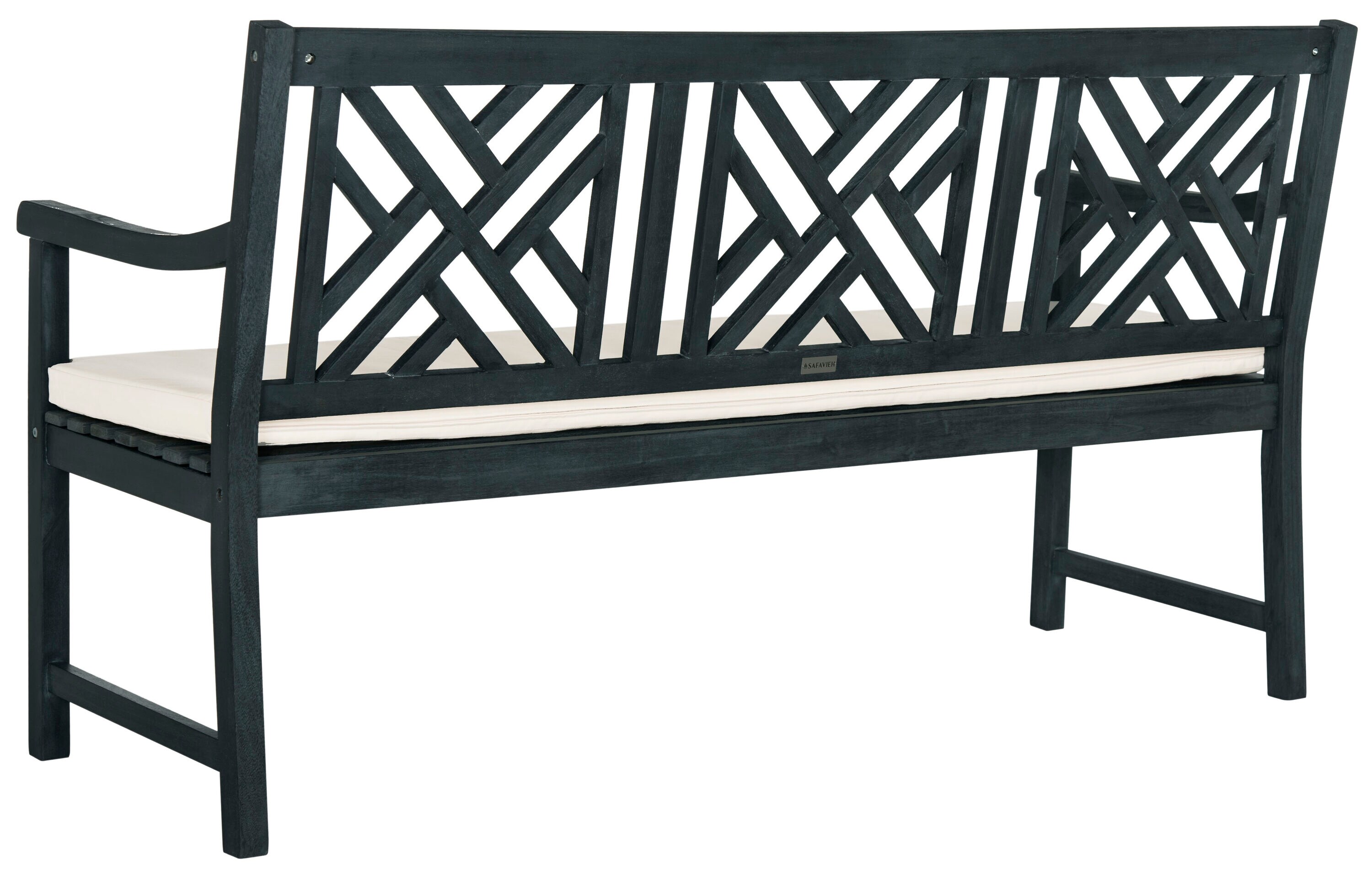 Safavieh PAT6738K Bradbury 60.6-in W x 34.7-in H Dark Slate Gray/Beige Acacia Traditional Bench