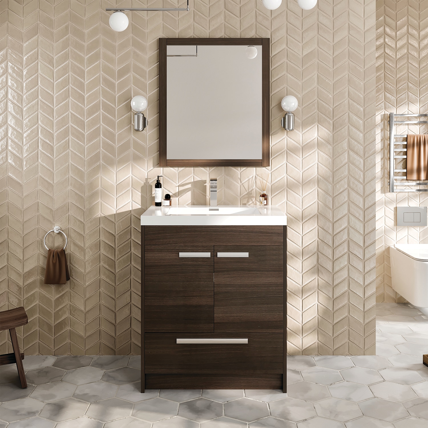 Eviva EVVN600-8-24GOK Lugano 24-in Gray Oak Single Sink Bathroom Vanity with White Acrylic Top