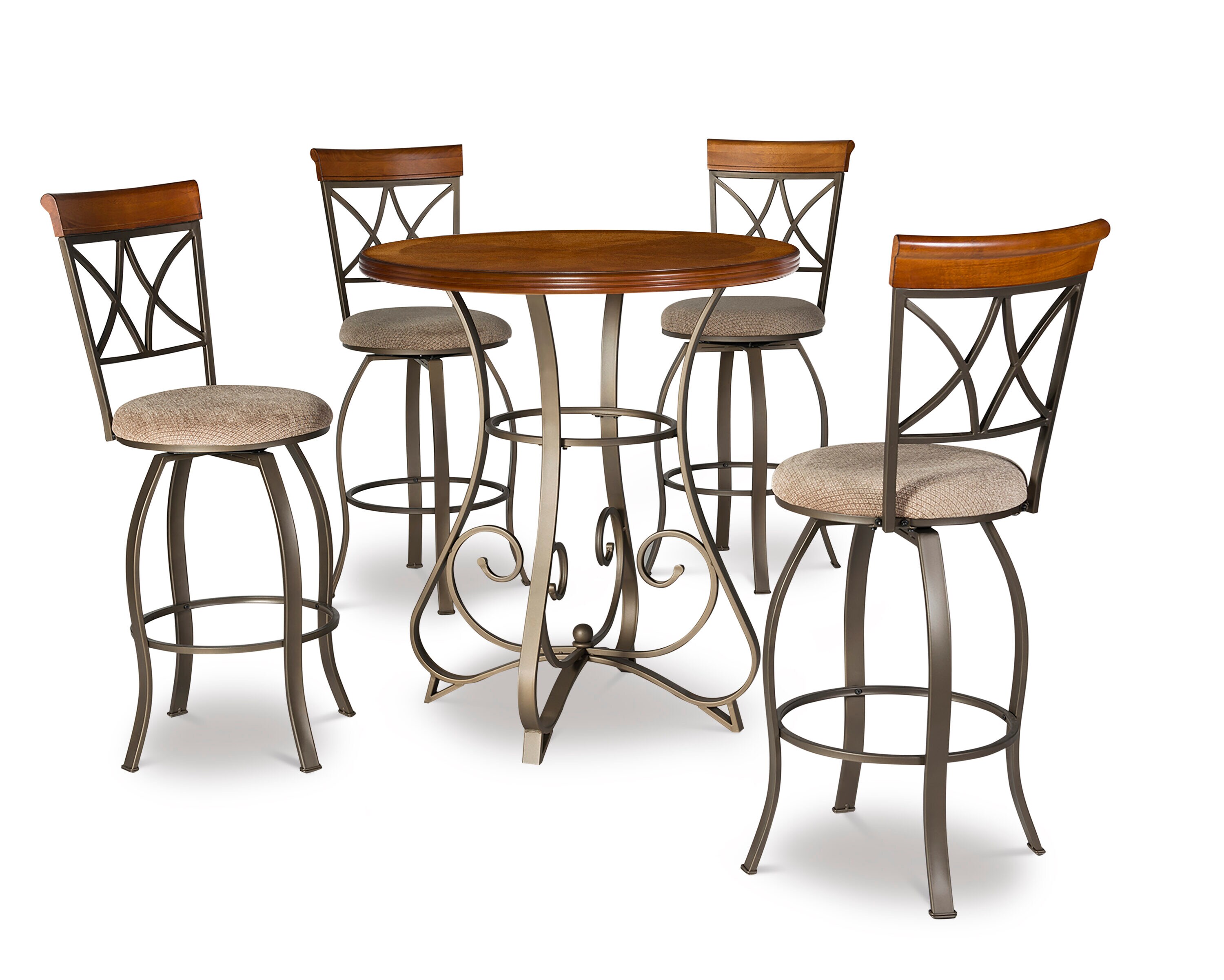 Brushed Faux Medium Cherry and Matte Pewter 5-Piece Swivel Pub Set