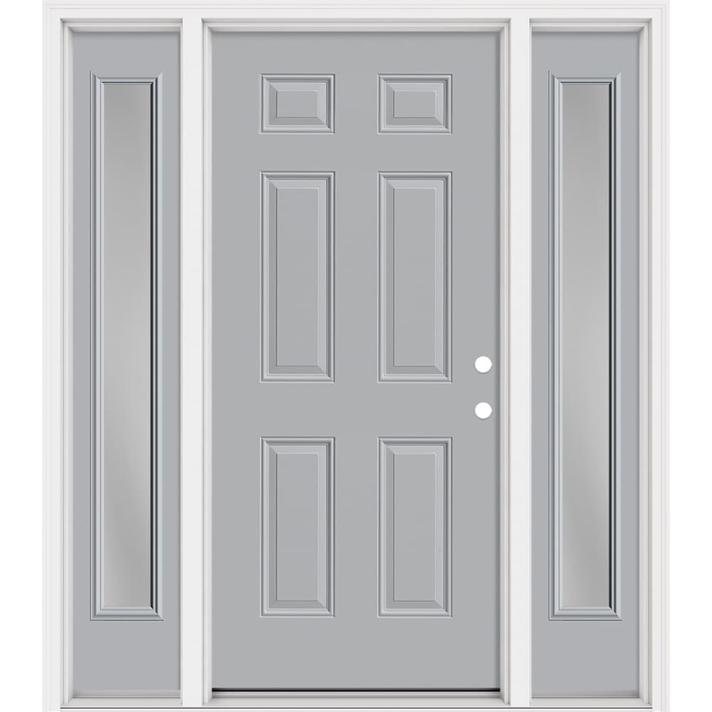 Masonite 321127 Steel Doors Series 64-in x 80-in x Steel No glass Left-hand inswing Infinity Gray Painted Prehung Front Door with Sidelights with Brickmould Insulating core