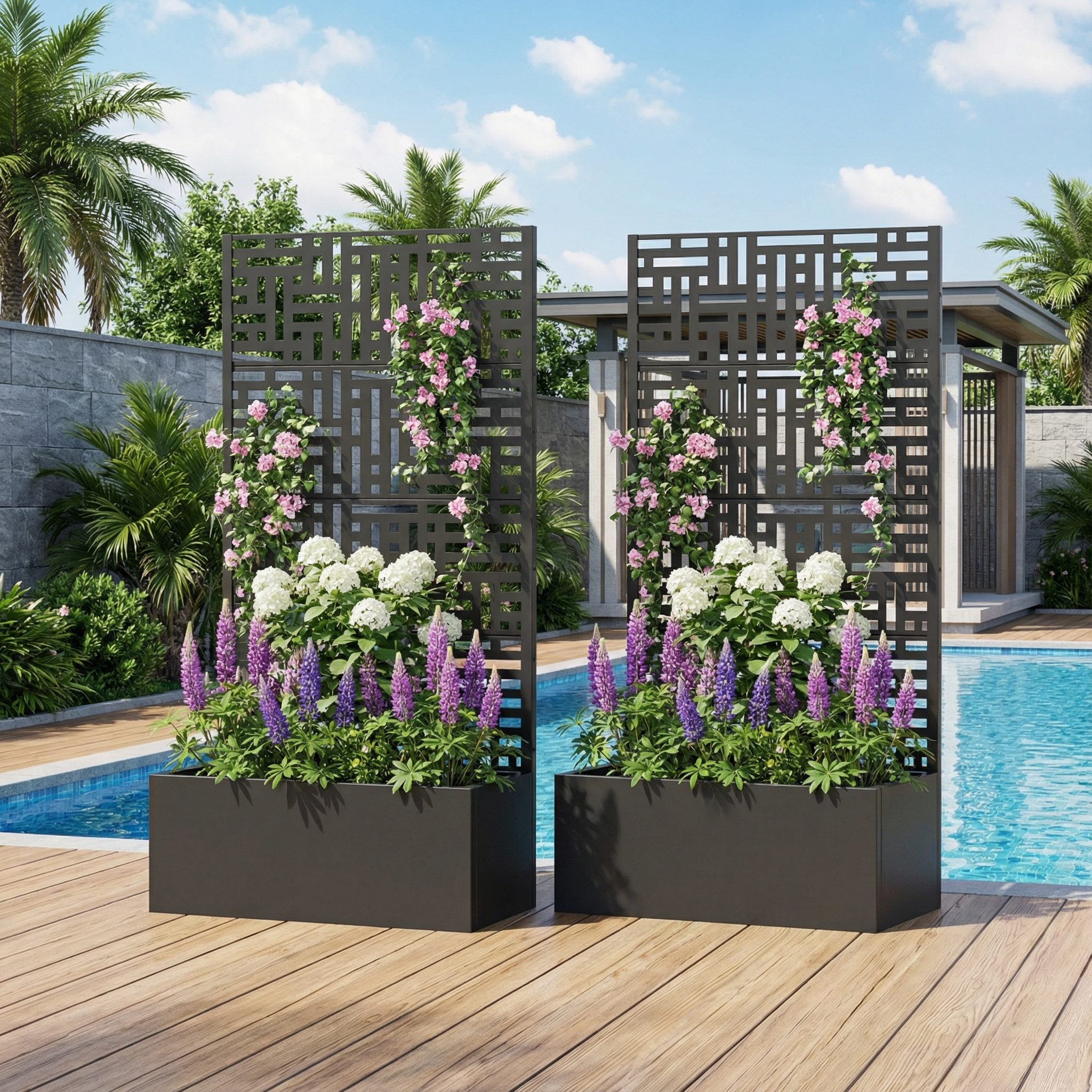 Misty Moon 2-Pack 59 x 30 in. Black Metal Planter Box with Trellis