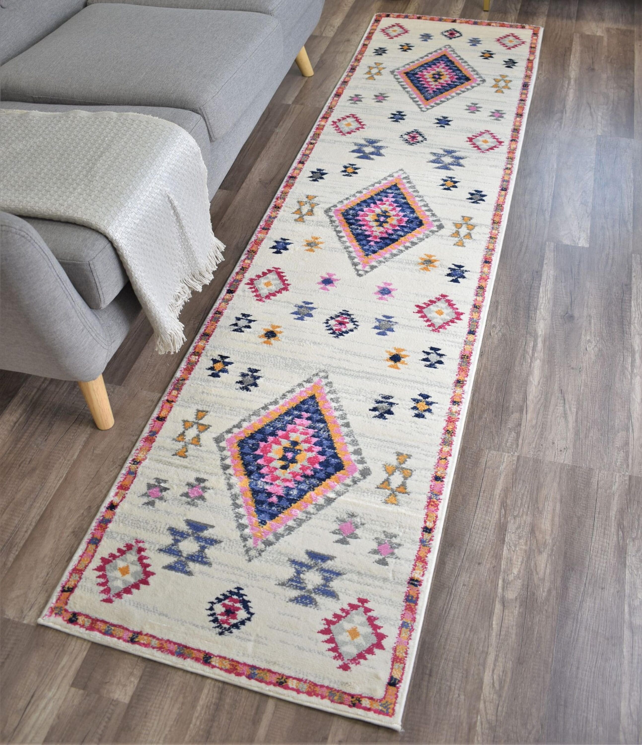 Sahara Ivory and Multicolor Tribal Runner Rug
