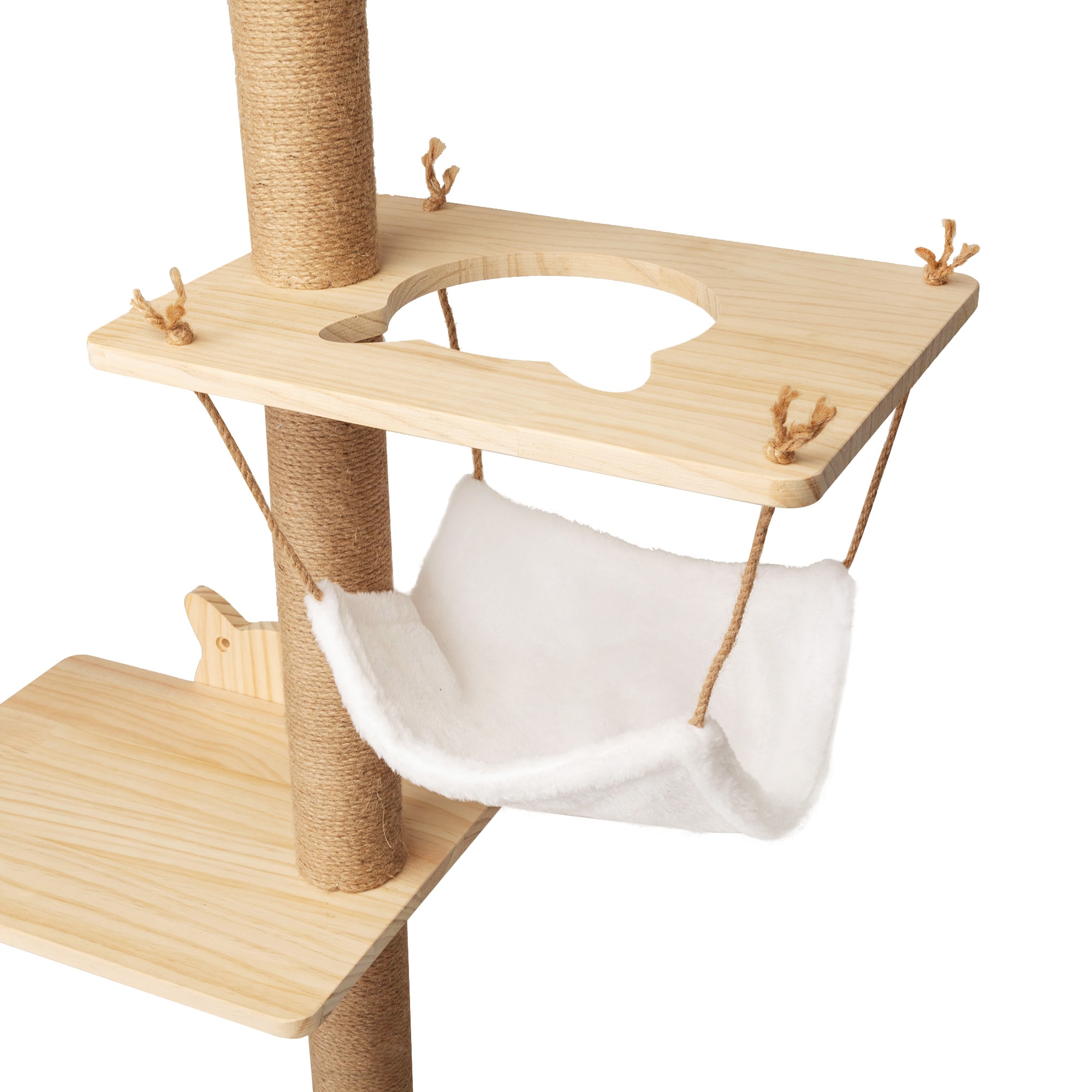 Natural Pinewood Wall-Mounted 4-Tier Cat Tree with Sisal Scratching Post