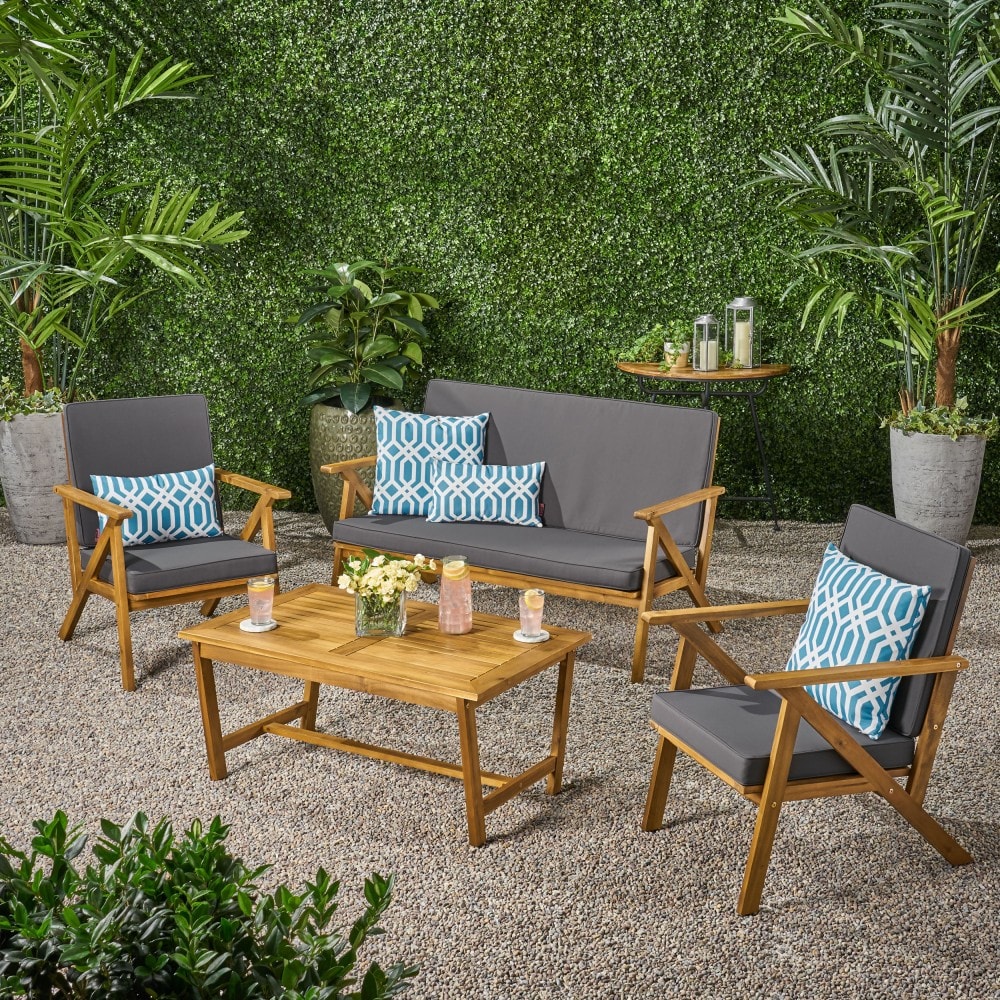 AAZJ JPN-59411 Patio Conversation Sets 4 -Piece Patio Conversation Set with Gray Cushions