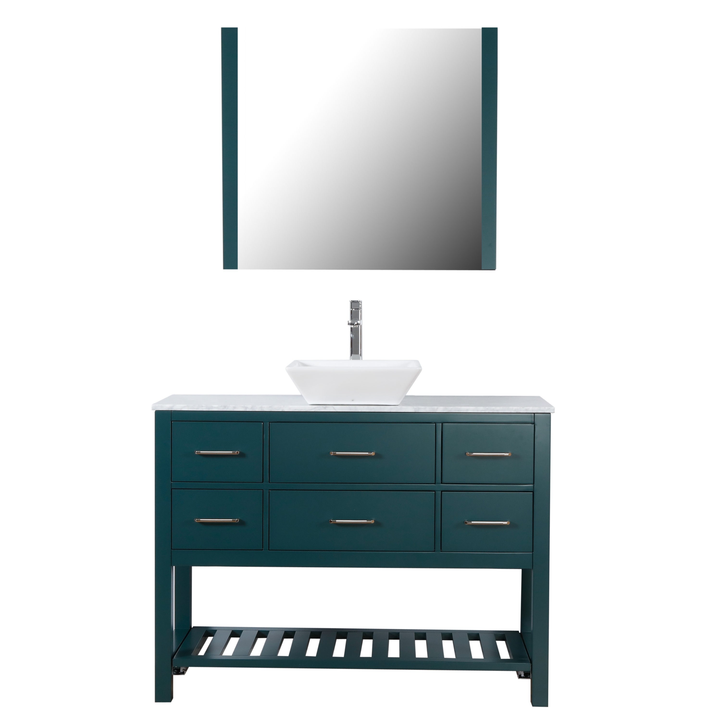 C.L.L Collections SM-48-I-HG Santa Monica 48-in Hunter Green Single Sink Bathroom Vanity with White with Grey Veins Marble Top (Mirror and Faucet Included)