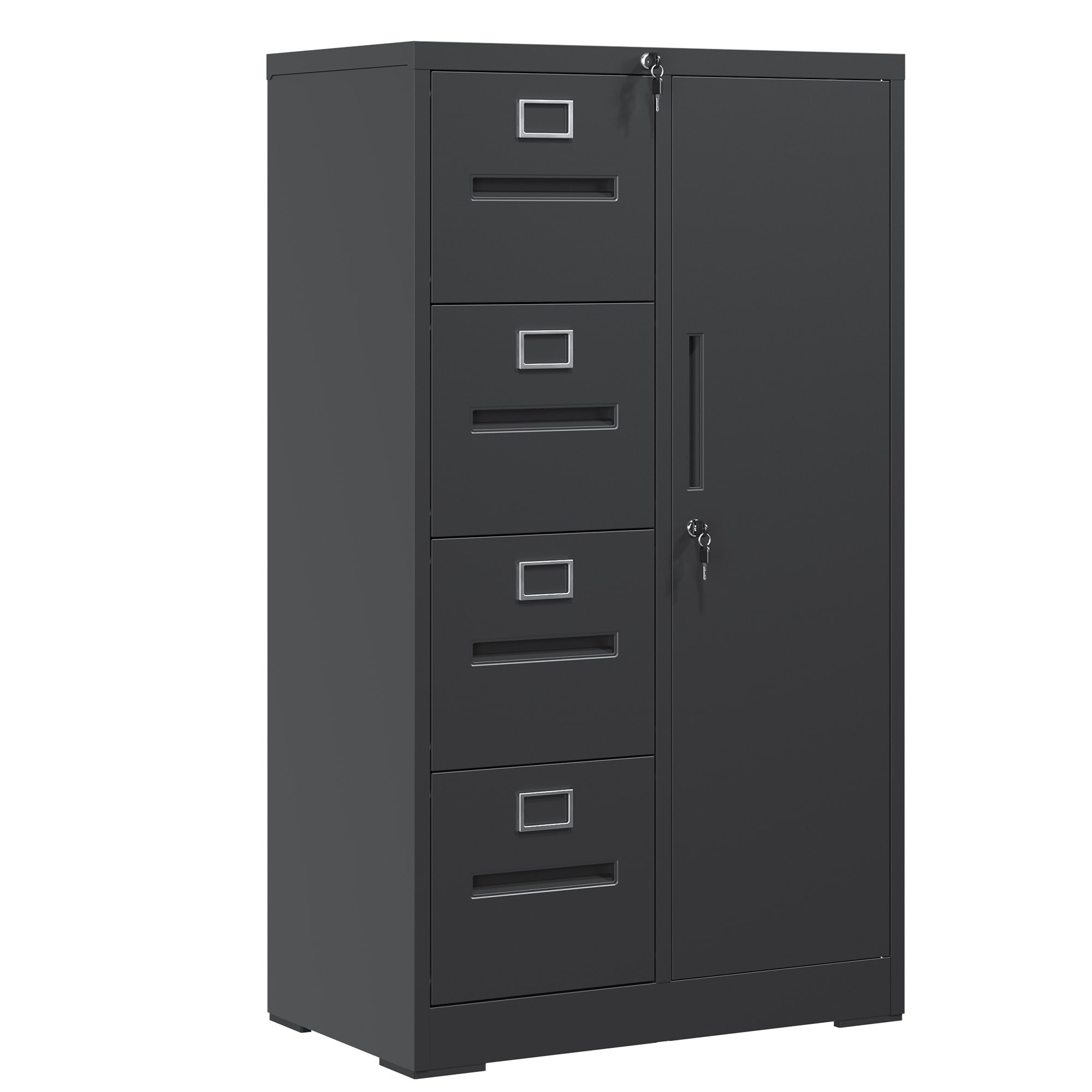 HyperDrop Cart Black Lockable Steel Vertical File Cabinet Featuring 4 Drawers and One Door/ Anti-theft Storage Cabinet for Office Bedroom School Daily Organization
