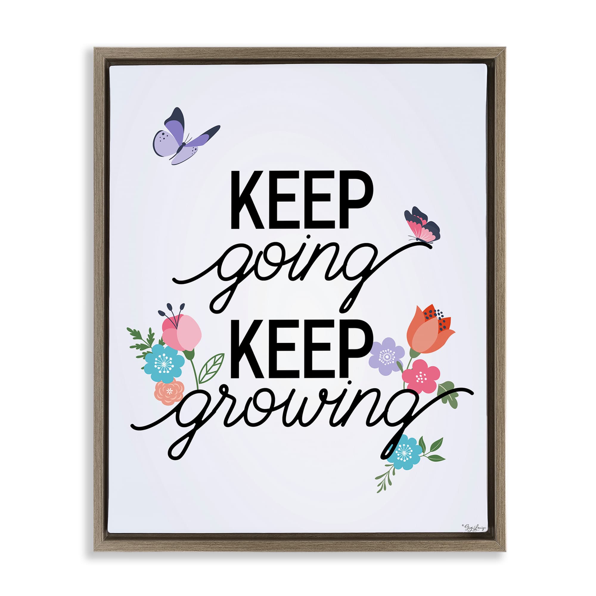 Stupell Industries BS-441-FFE-24X30 Keep Going and Growing Brown Framed Floater Canvas Wall Art By Gigi Louise 25 x 31