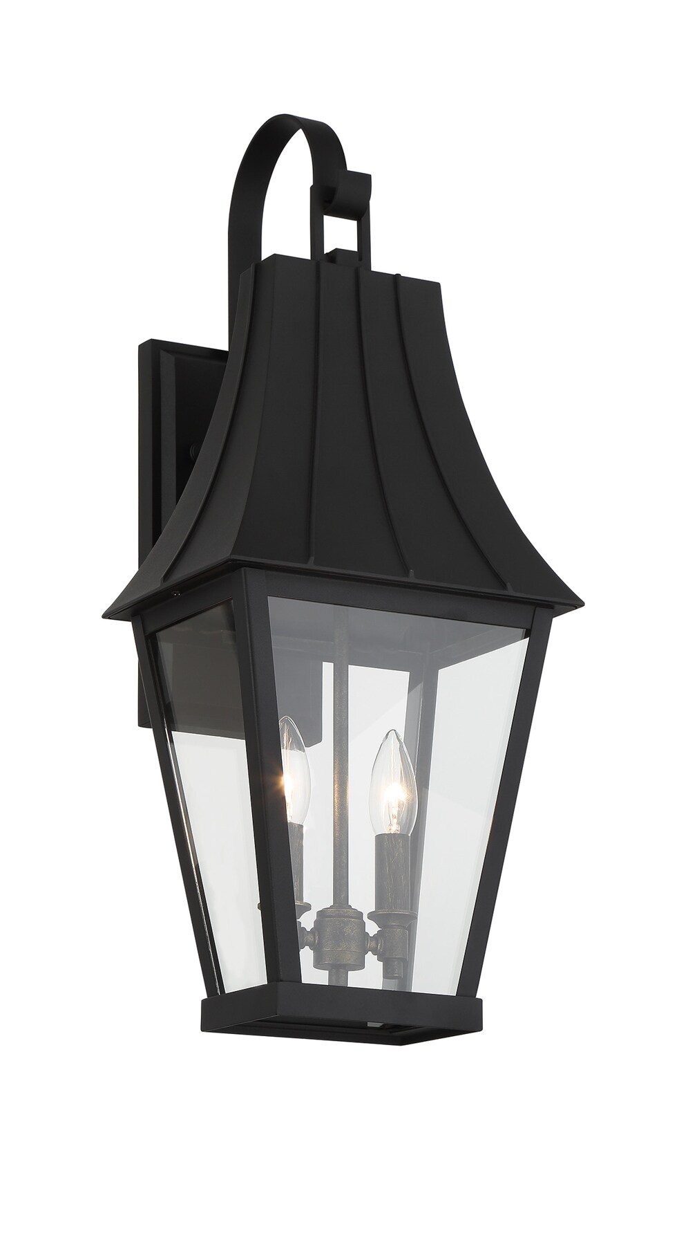 Chateau Grande Black and Gold 2-Light Outdoor Wall Sconce with Glass Shade