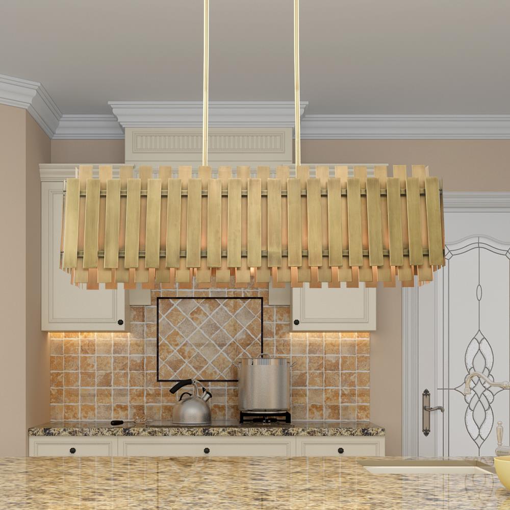 Elegant 5-Light Linear Chandelier in Natural Brass Finish