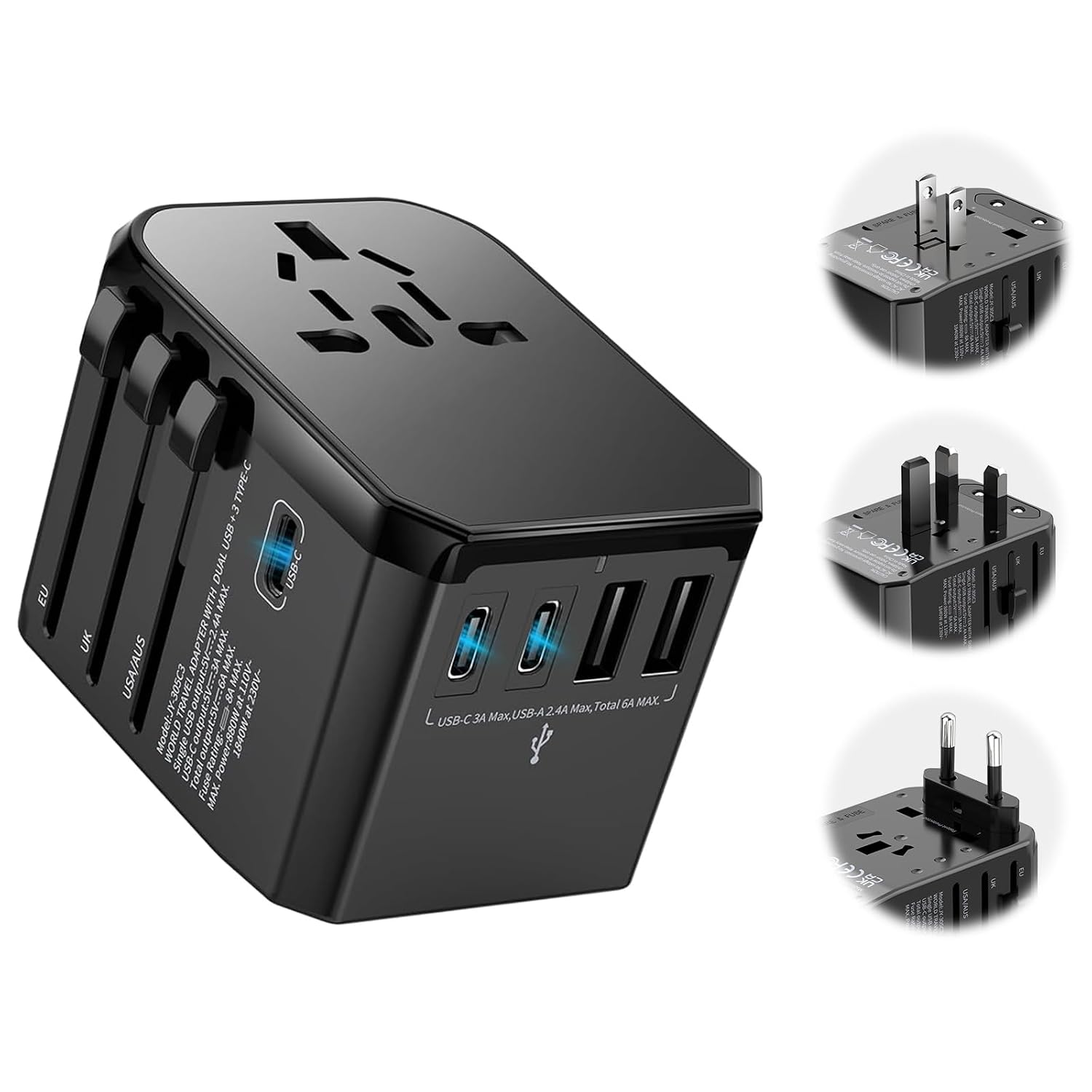 LENCENT Universal All-in-One International Travel Power Adapter with 3 USB-C and 2 USB-A Ports for 200+ Countries Including USA EU UK and Australia 2000W Max