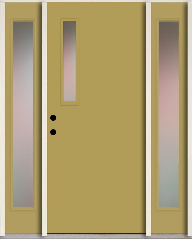 RELIABILT LO1063521 Spotlights 60-in x 80-in x 4-5/8-in Fiberglass 1/4 lite Right-hand inswing Meadowlark Paint Painted Prehung Front Door with Sidelights Insulating core