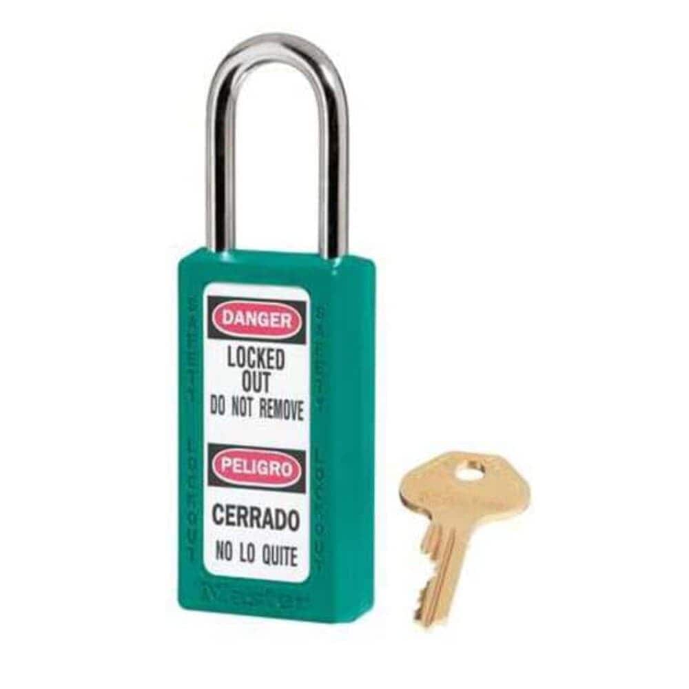 Master Lock  Lockout Padlock Keyed Different Thermoplastic Teal 1 1/2 in Shackle Height 1 1/2 in Body Width