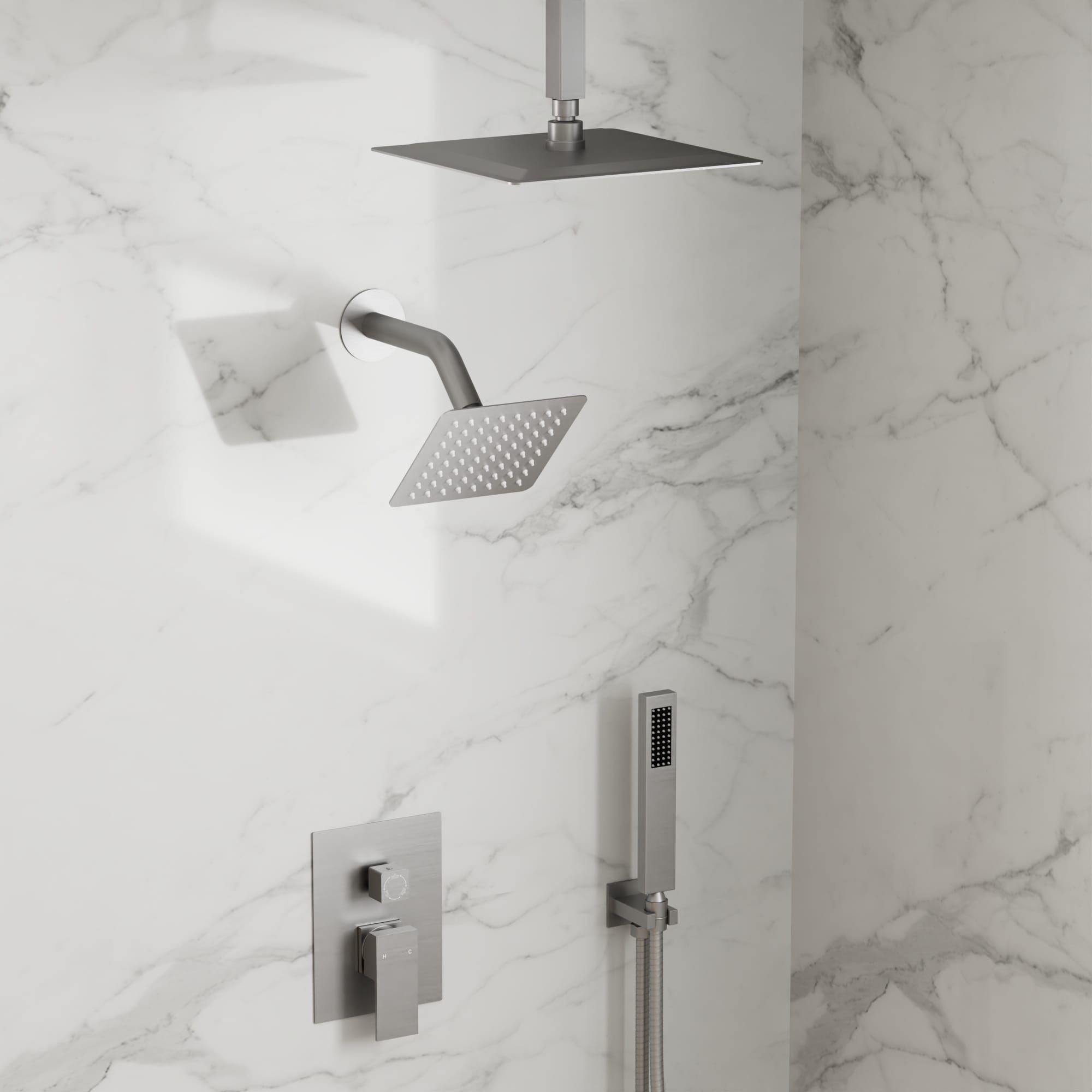 GRANDJOY SGF10GJ-66-BL12 ClassicRain Brushed Nickel 10-Inches Dual Head Built-In Shower Faucet System with 3-way Diverter ( Pressure-balanced Valve Included )