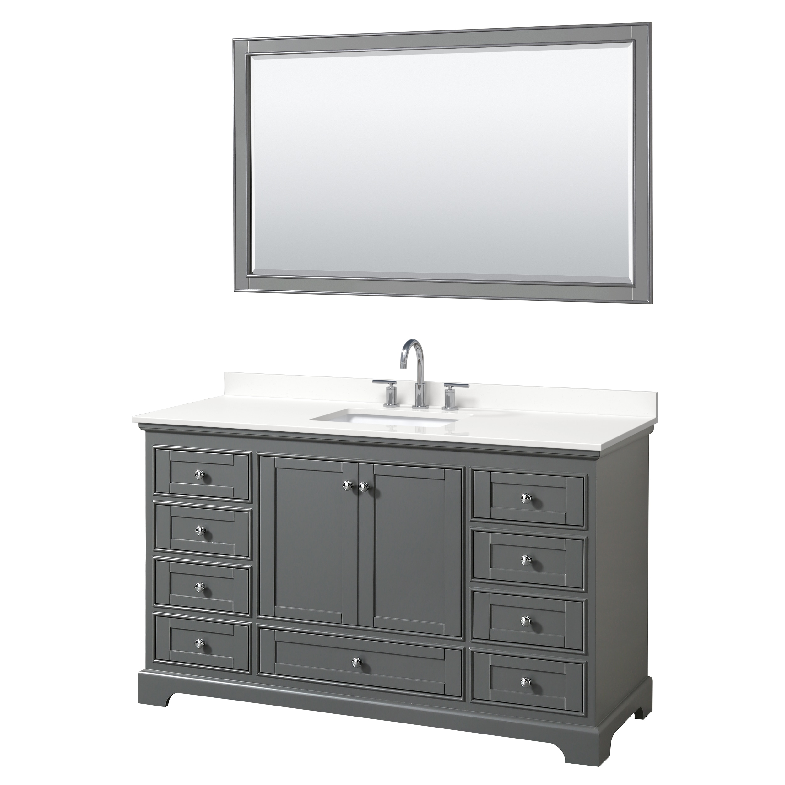 Wyndham Collection WCS202060SKGWQUS3M58 Deborah 60-in Dark Gray Undermount Single Sink Bathroom Vanity with White Quartz Top (Mirror Included)
