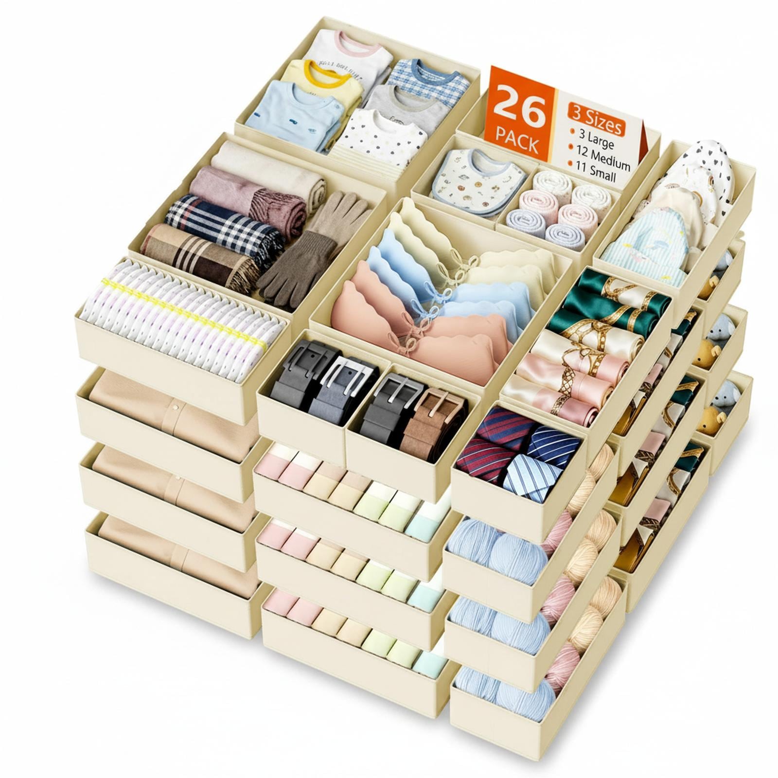 Baginizer Drawer Organizer Clothes 20 Pack Foldable Fabric Storage Bins Closet Dresser Dividers Underwear Socks #BAGINIZER001131