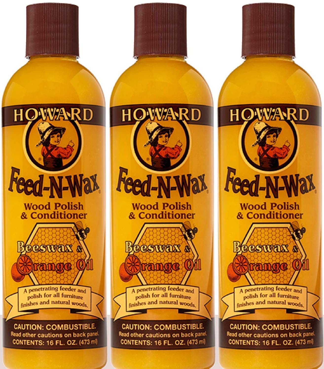 Howard FW0016 Wood Polish Conditioner 3 x 16 fl oz Orange #FW0016-1BB4