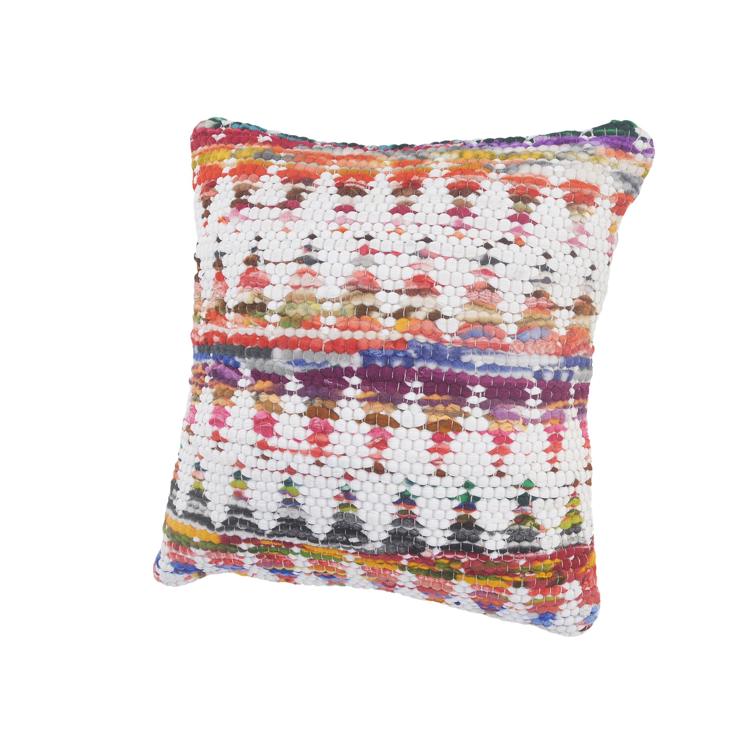 White and Multicolored Chevron Cotton Chindi Throw Pillow 20" x 20"