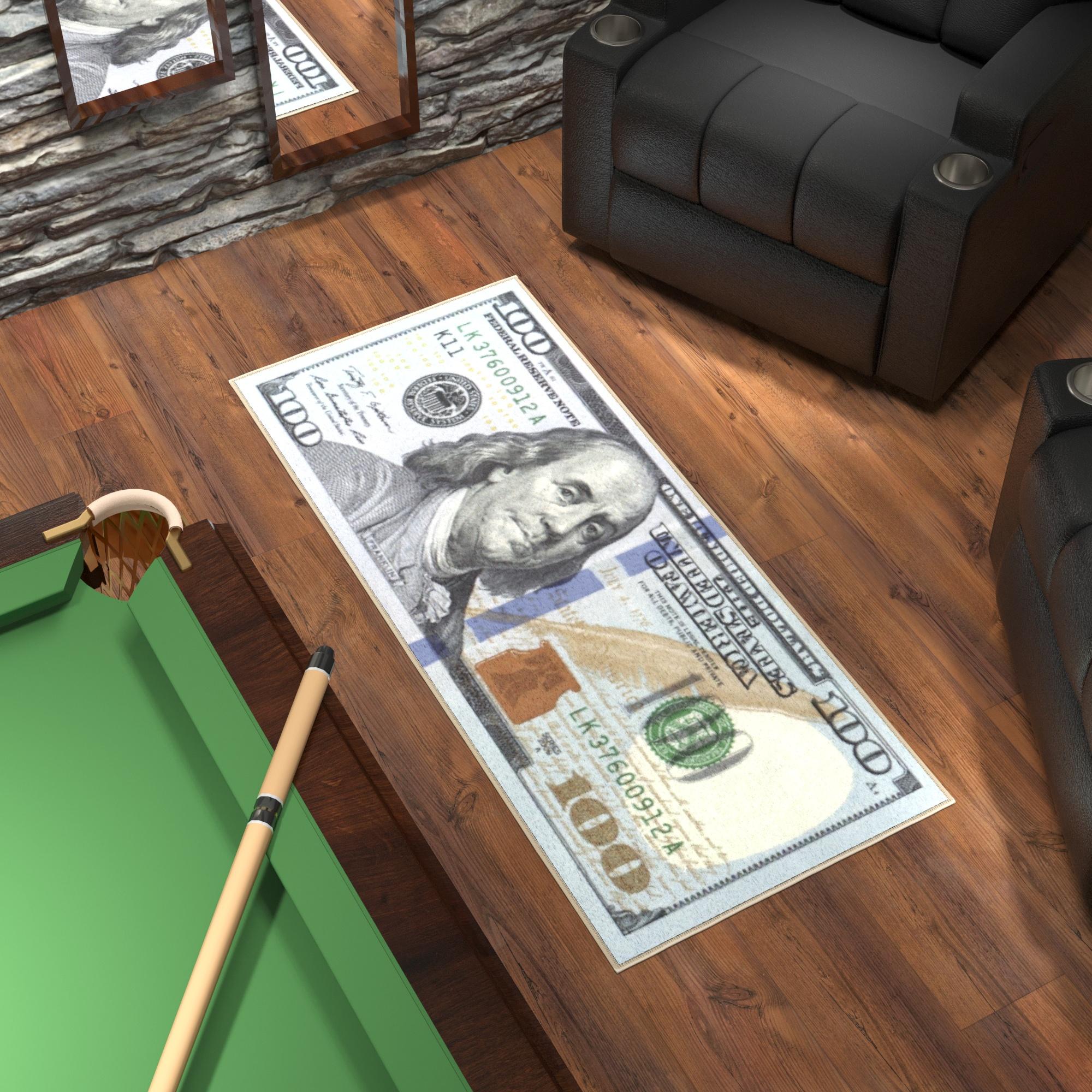 Ottomanson KTC1012-22X53 100 Dollar Bill Money 2 x 4 (ft) Loomed Nylon Multicolor 1012 Rectangular Indoor Abstract Mid-Century Modern Runner rug