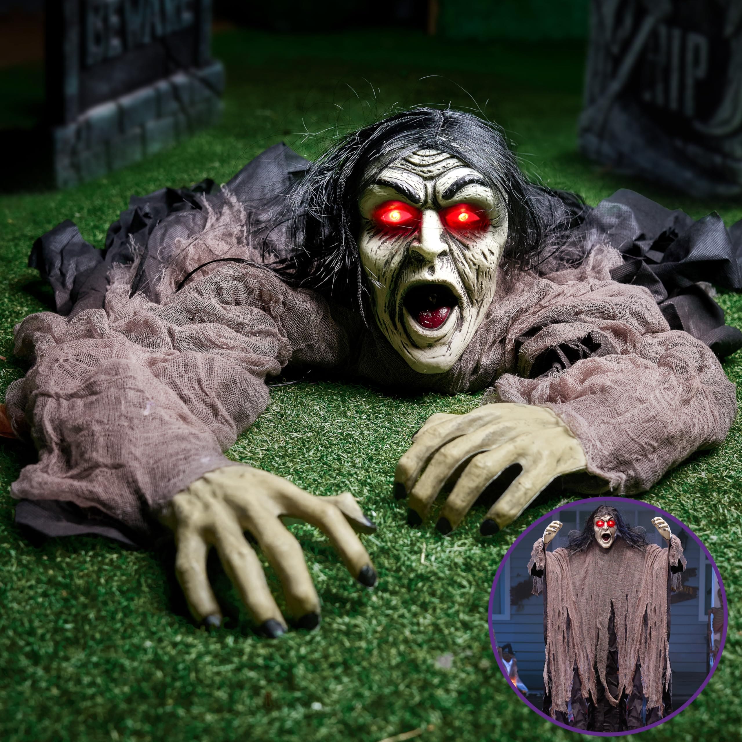 ZHLKING Zombie Groundbreaker Prop Lighted Eyes Halloween Decor