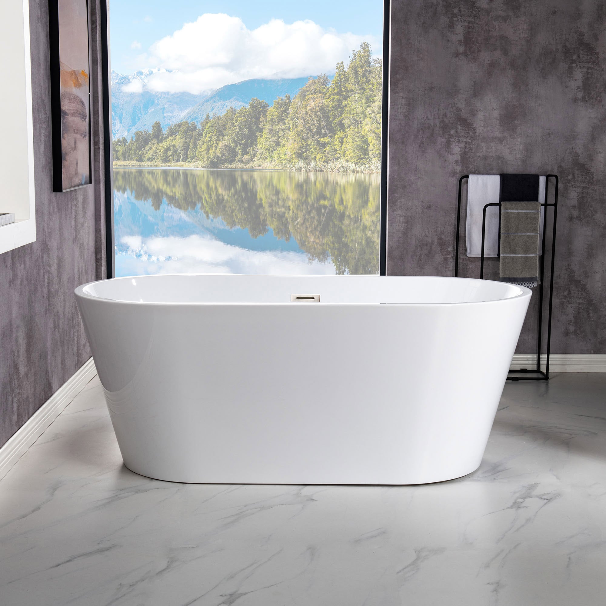 Woodbridge Reims 29.5-in x 59-in White with Polished Chrome Trim Acrylic  Oval Freestanding Soaking Bathtub with Drain (Center Drain) in the Bathtubs  department at