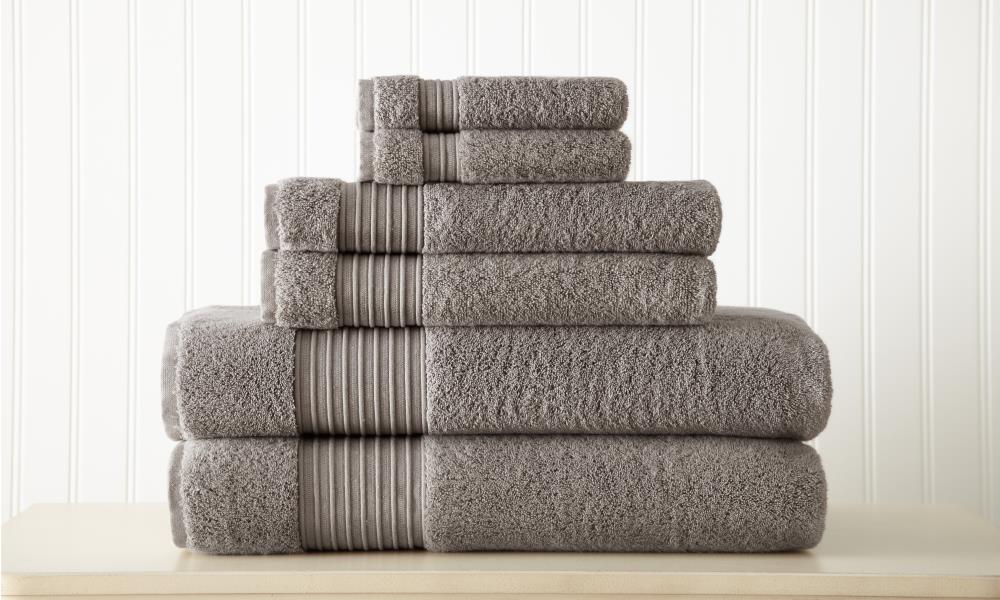 Amrapur Overseas 6-Piece Black Cotton Quick Dry Bath Towel Set (QD Stripe  Towel)