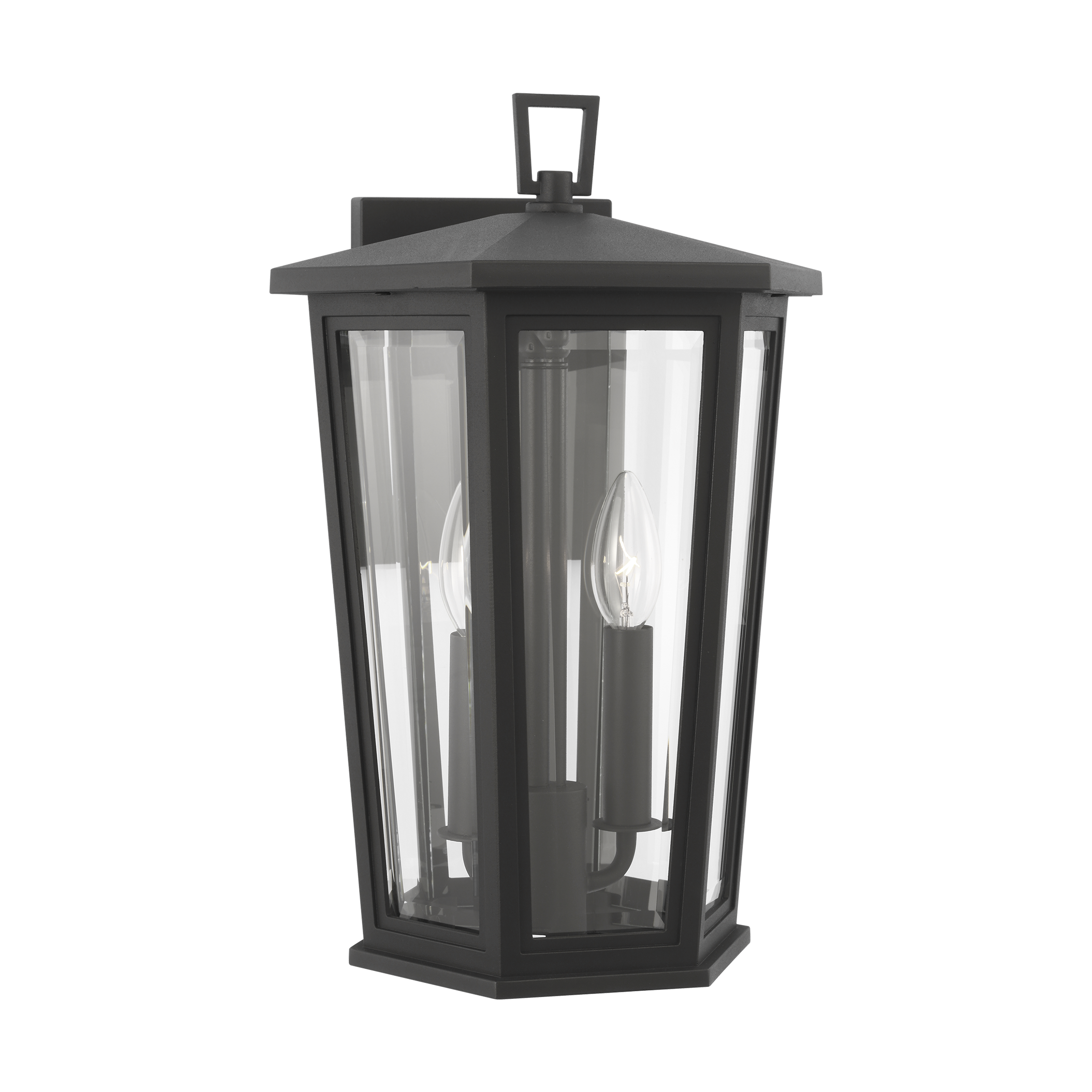 Textured Black Medium Outdoor Wall Lantern with Clear Glass