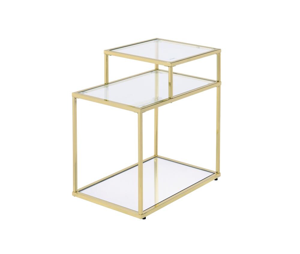 ACME FURNITURE 82347 Uchenna 20-in W x 23-in H Clear Glass and Gold Glass Modern End Table Assembly Required
