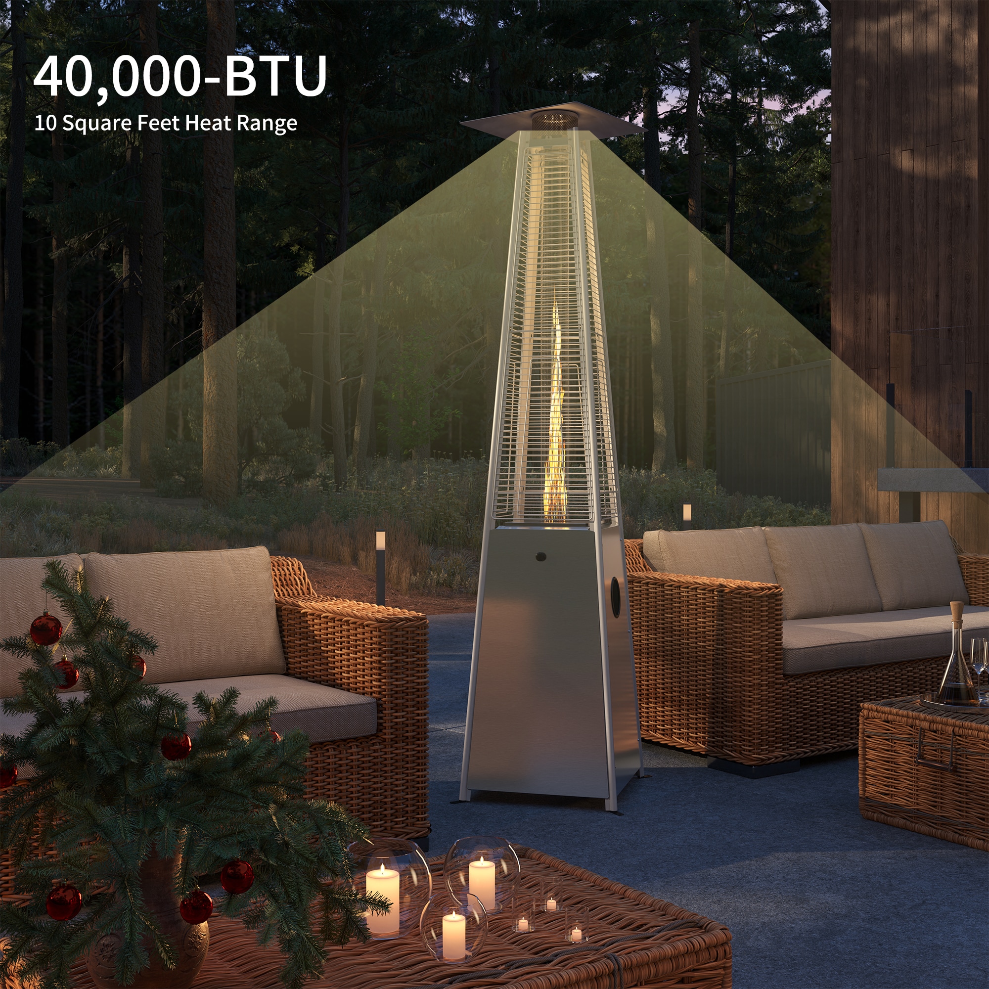 High Efficiency 60,000 Btus Gas Patio Heater With Wheels Commercial And  Residential Outdoor Heat - Stainless Steel