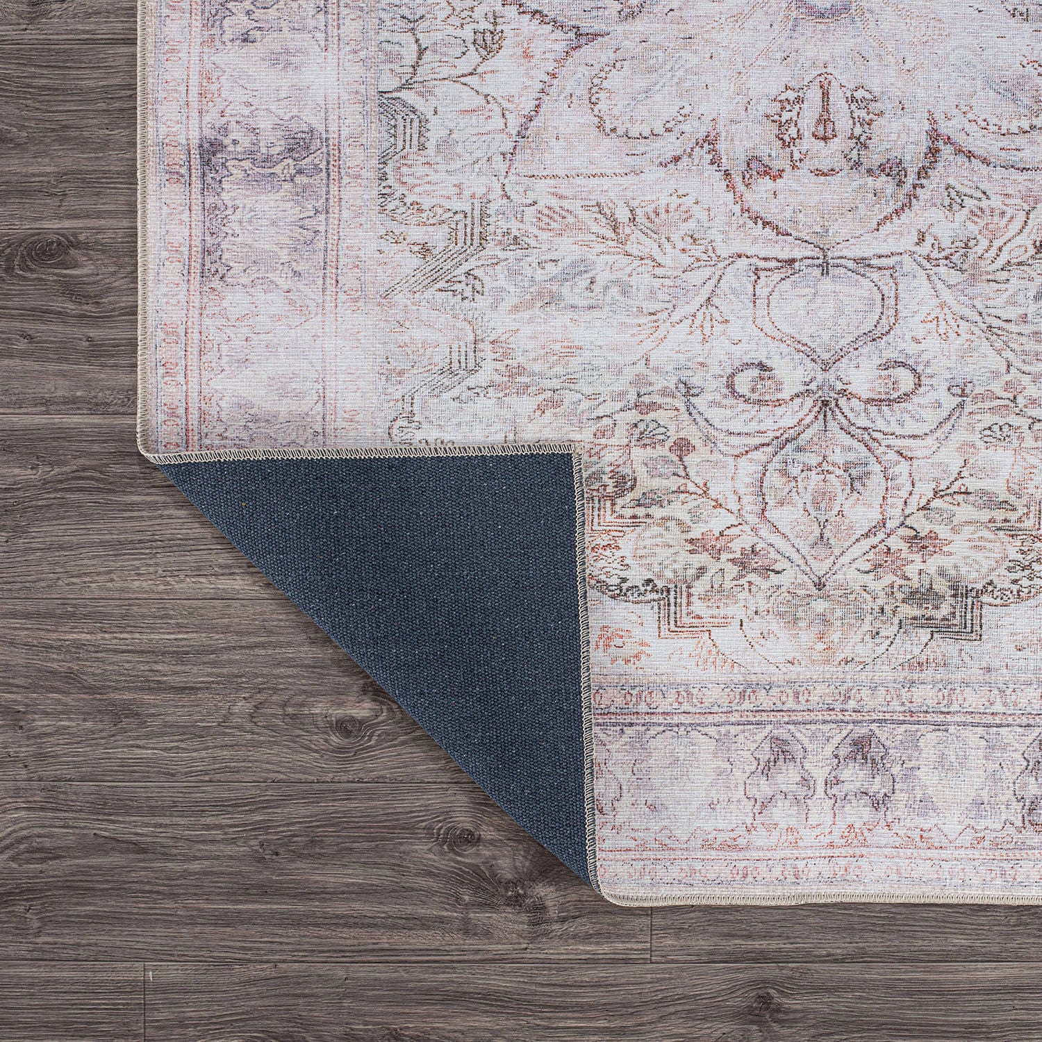 Vintage Cream and Red Synthetic Medallion Washable 5' x 7' Rug