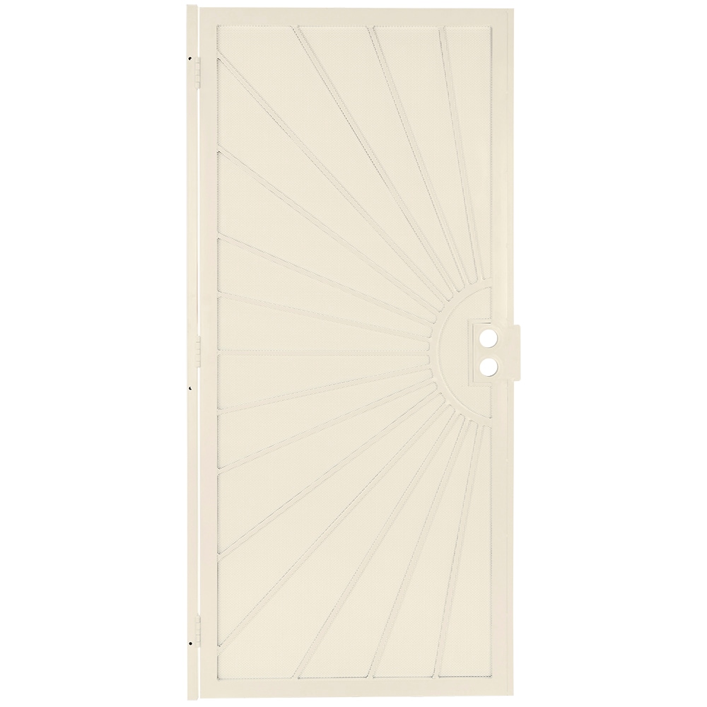 RELIABILT 91827081-RB Sunset 32-in x 81-in Almond Steel Surface mount Universal/Reversible Security Door with Beige Screen and Double bore