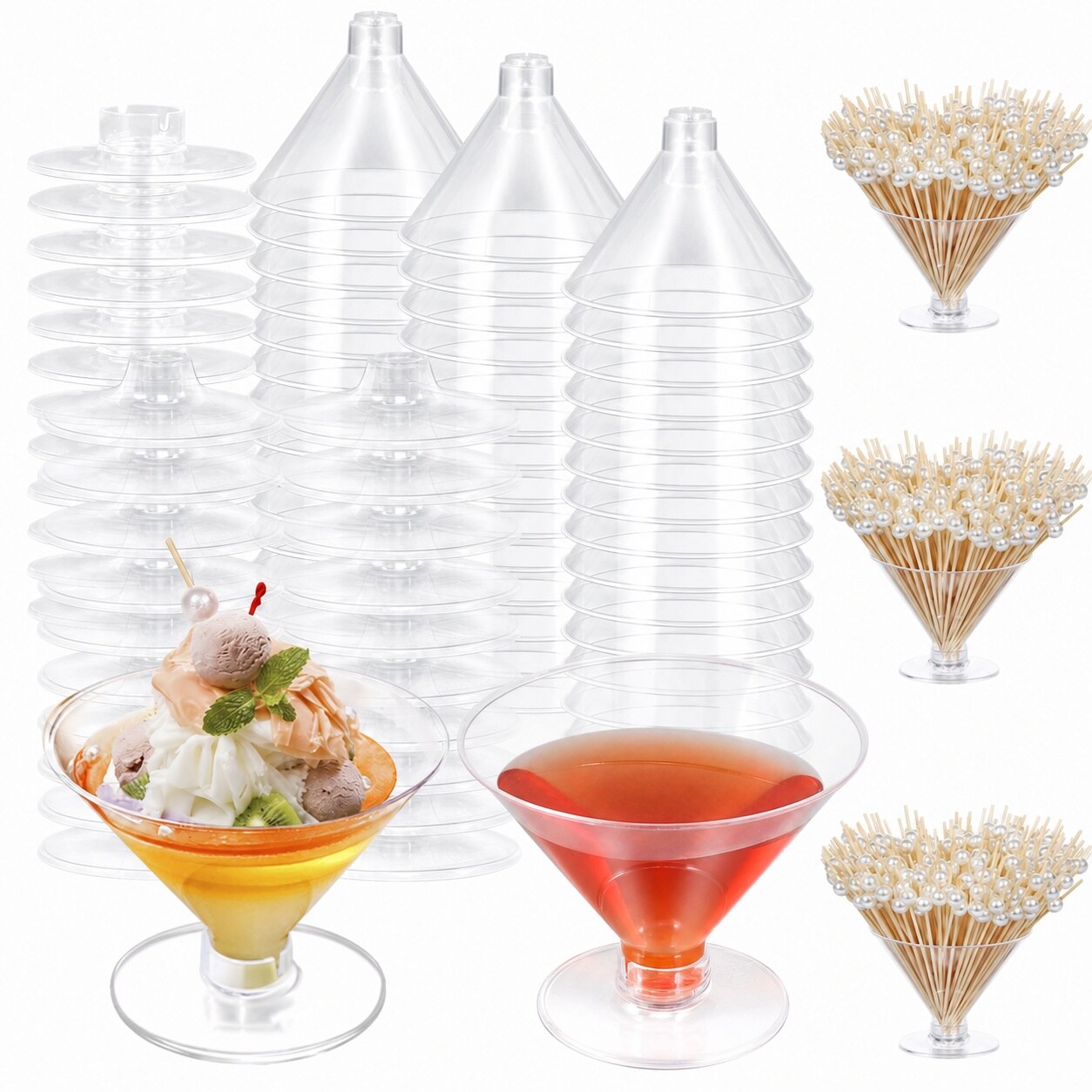 Aoibox 5 oz Disposable Clear Plastic Martini Cocktail Glasses with Spoons for Bar Parties Weddings 80 Pack #LABSVM78